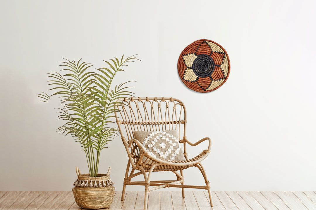 Authentic Handmade Navajo Inspired Wall Plate, Rustic Navajo Basket, Authentic Southwest Decor, 14" Palm Leaves Wall Basket Decor