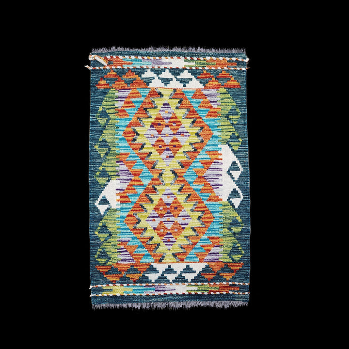 Traditional Green & Red Mosaic 3.5 x 2 Ft Kilim Rug