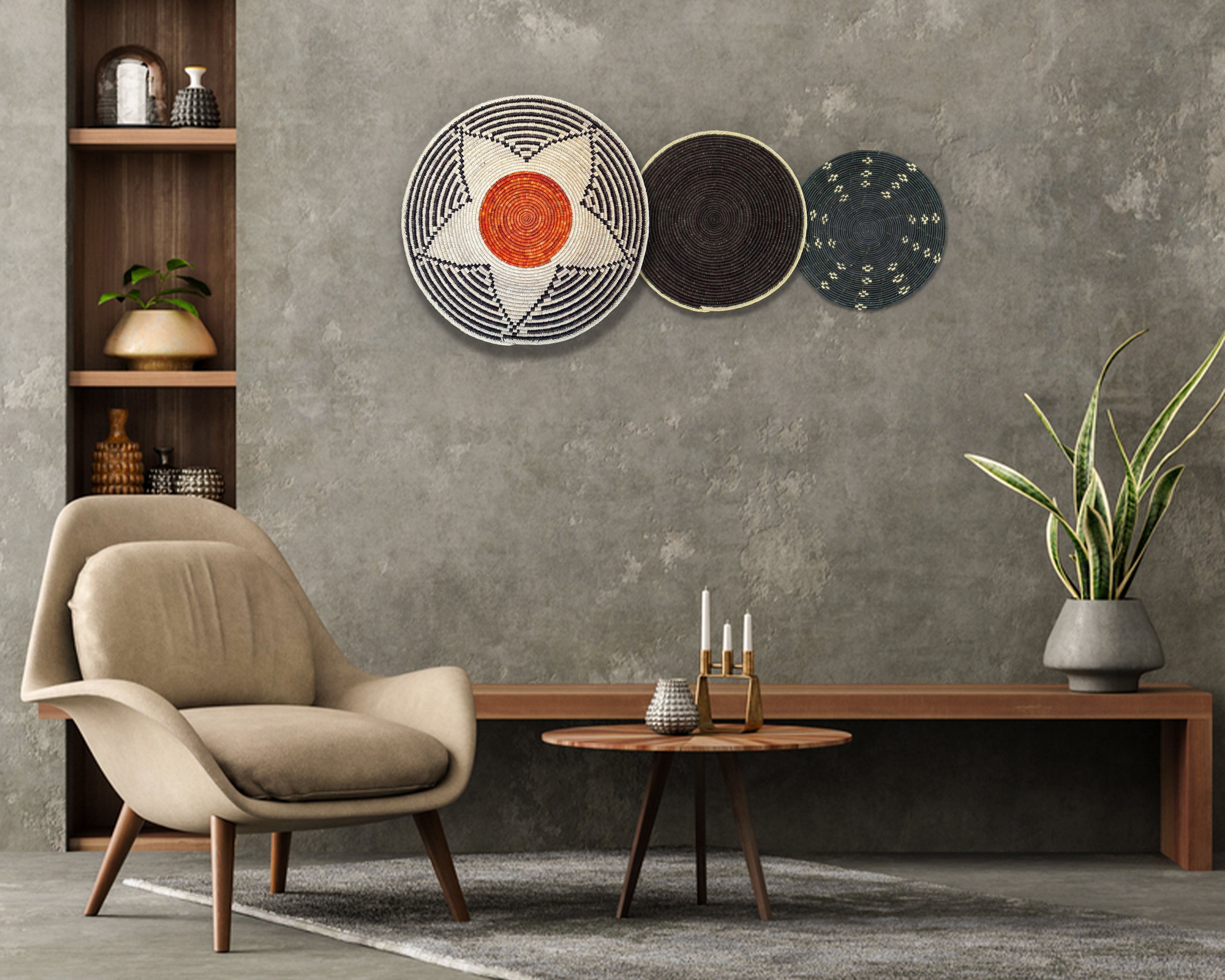 Set of 3 Handwoven wall baskets SET-205-3 N