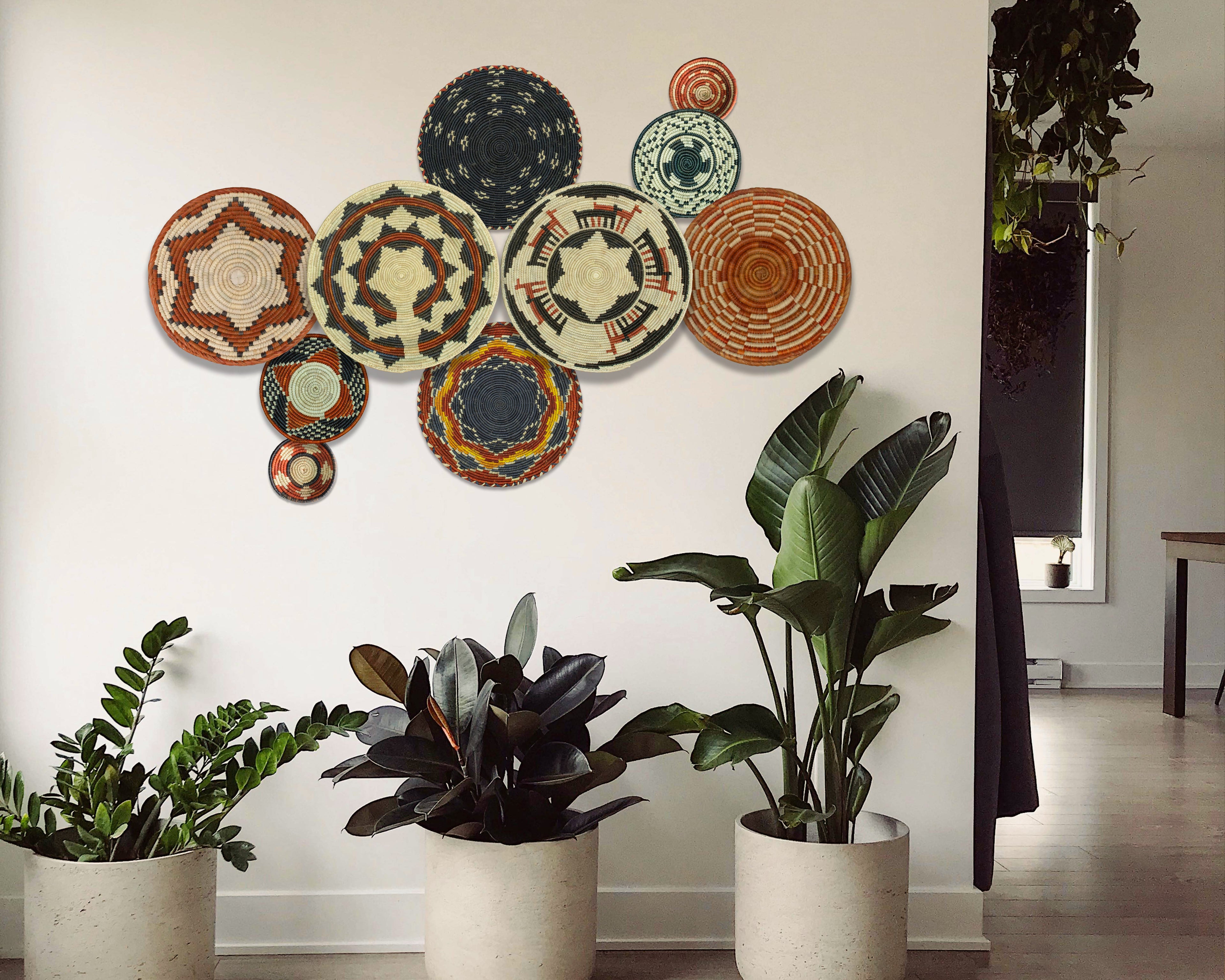 Set of 10 Handwoven wall baskets SET-405-10 N