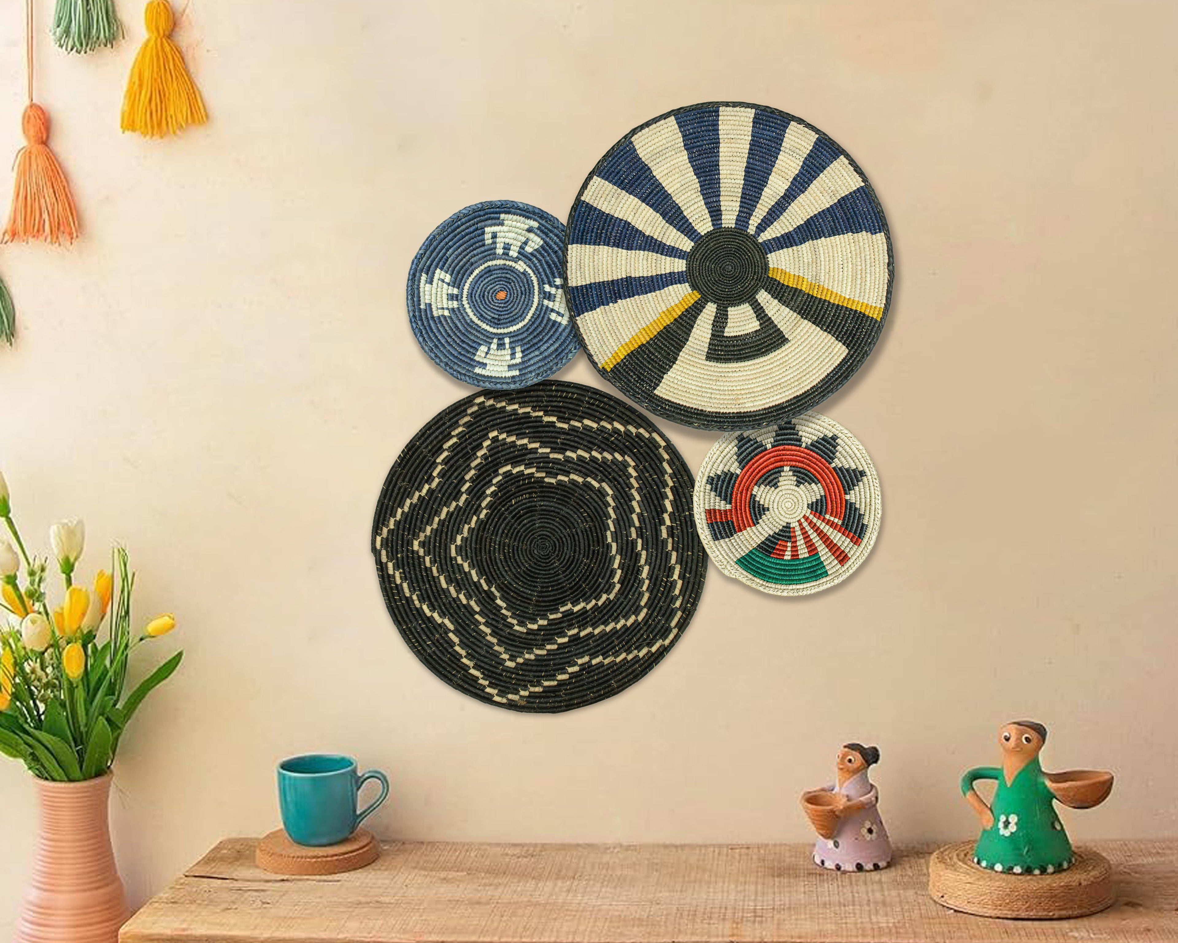 Set of 4 Handwoven wall baskets SET-231-4 N