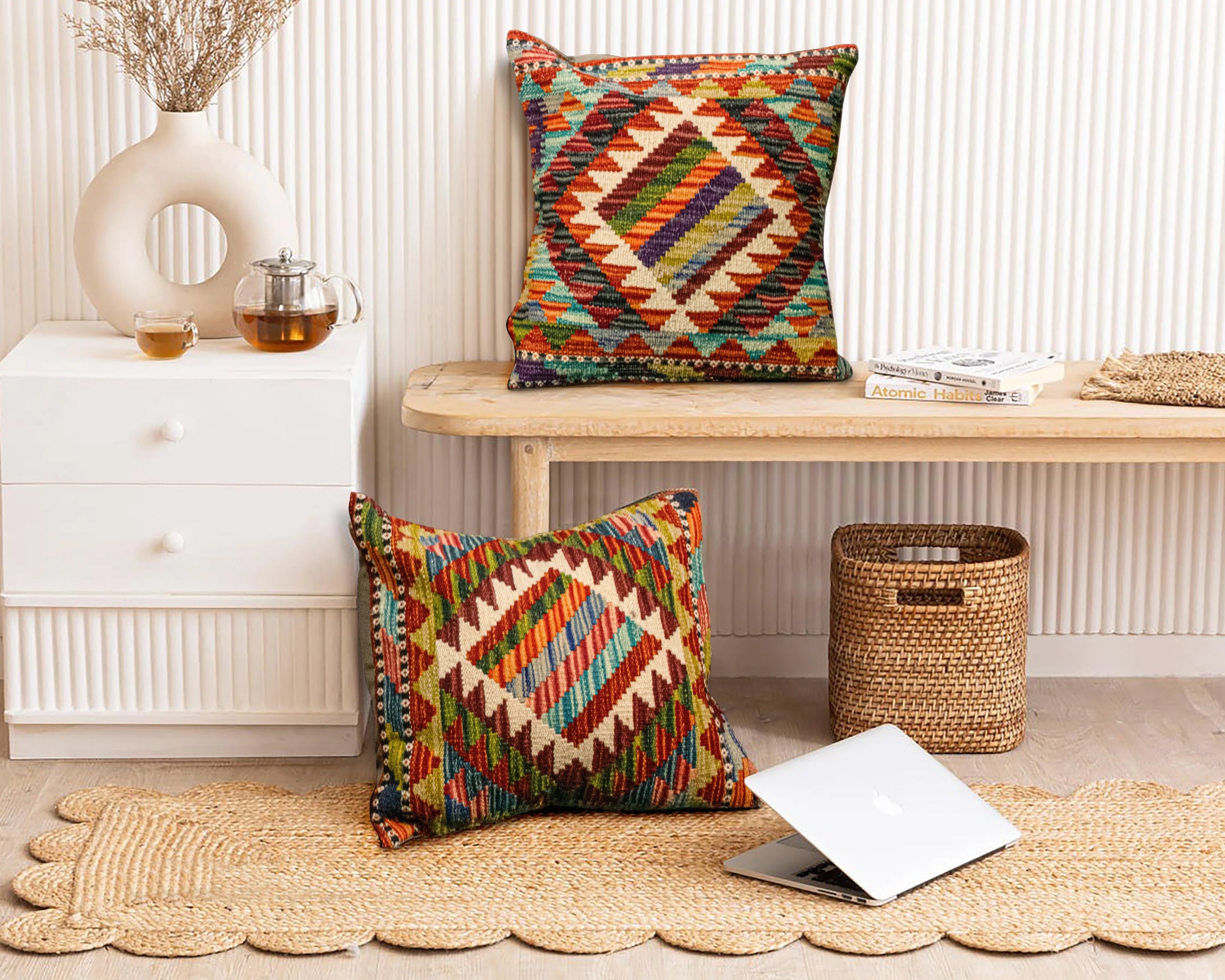 Set of 2 Hand Knotted Wool Kilim Pillow