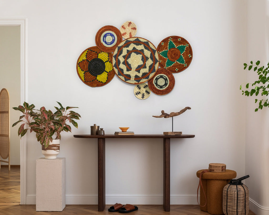 Set of 7 Handwoven wall baskets Set 307-7-N