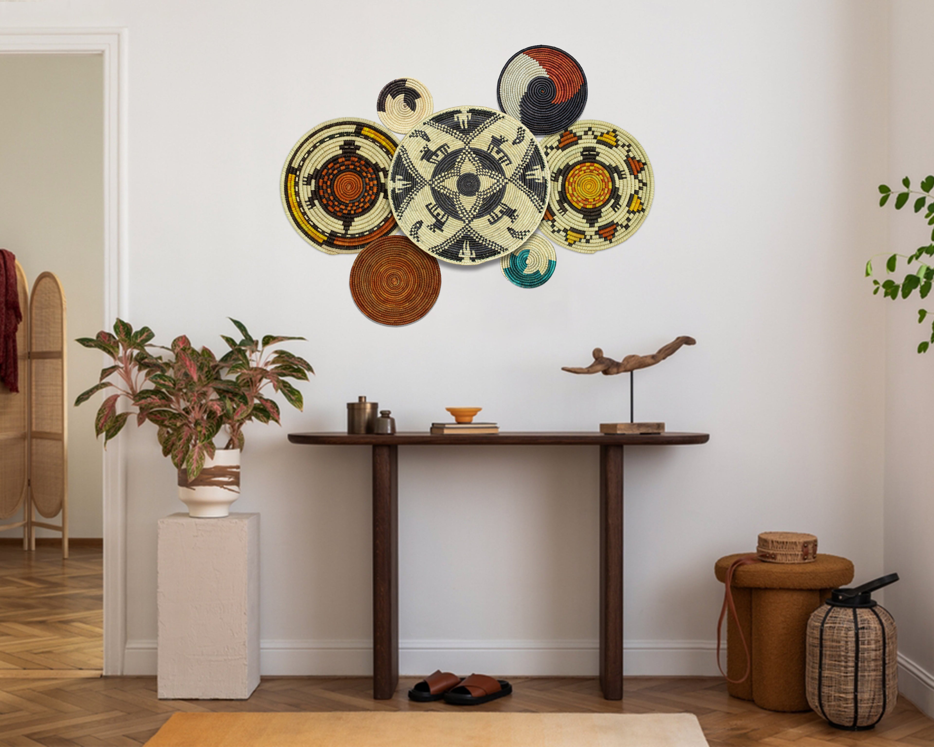 Set of 7 Handwoven wall baskets Set 304-7-N