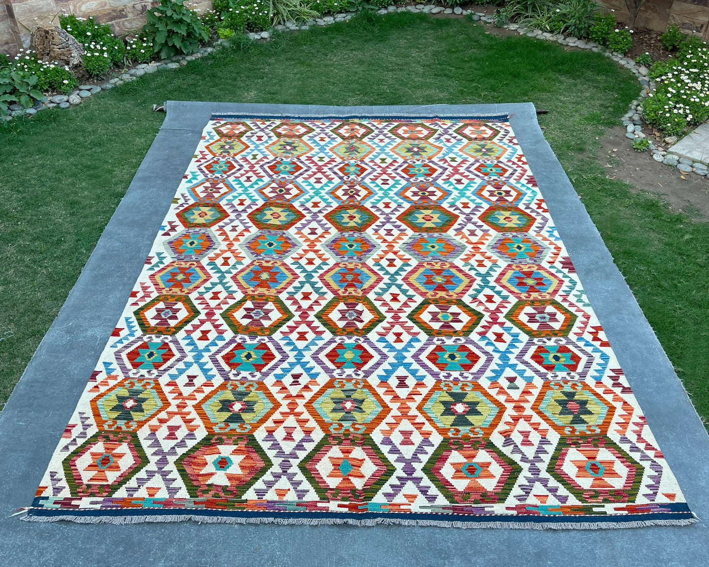 Afghan Chobi Wool Kilim - 10x7 ft KL-187-70