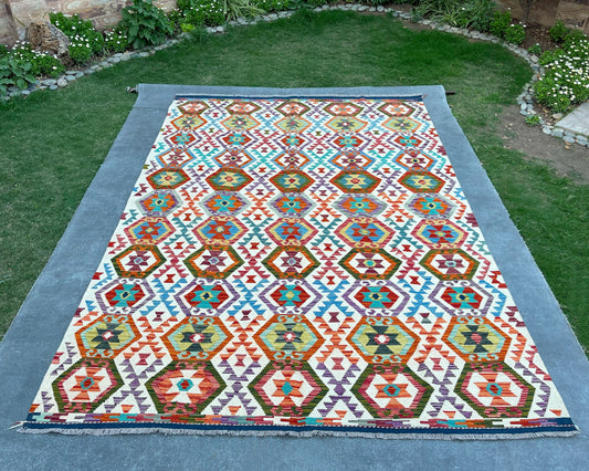 Afghan Chobi Wool Kilim - 10x7 ft KL-187-70