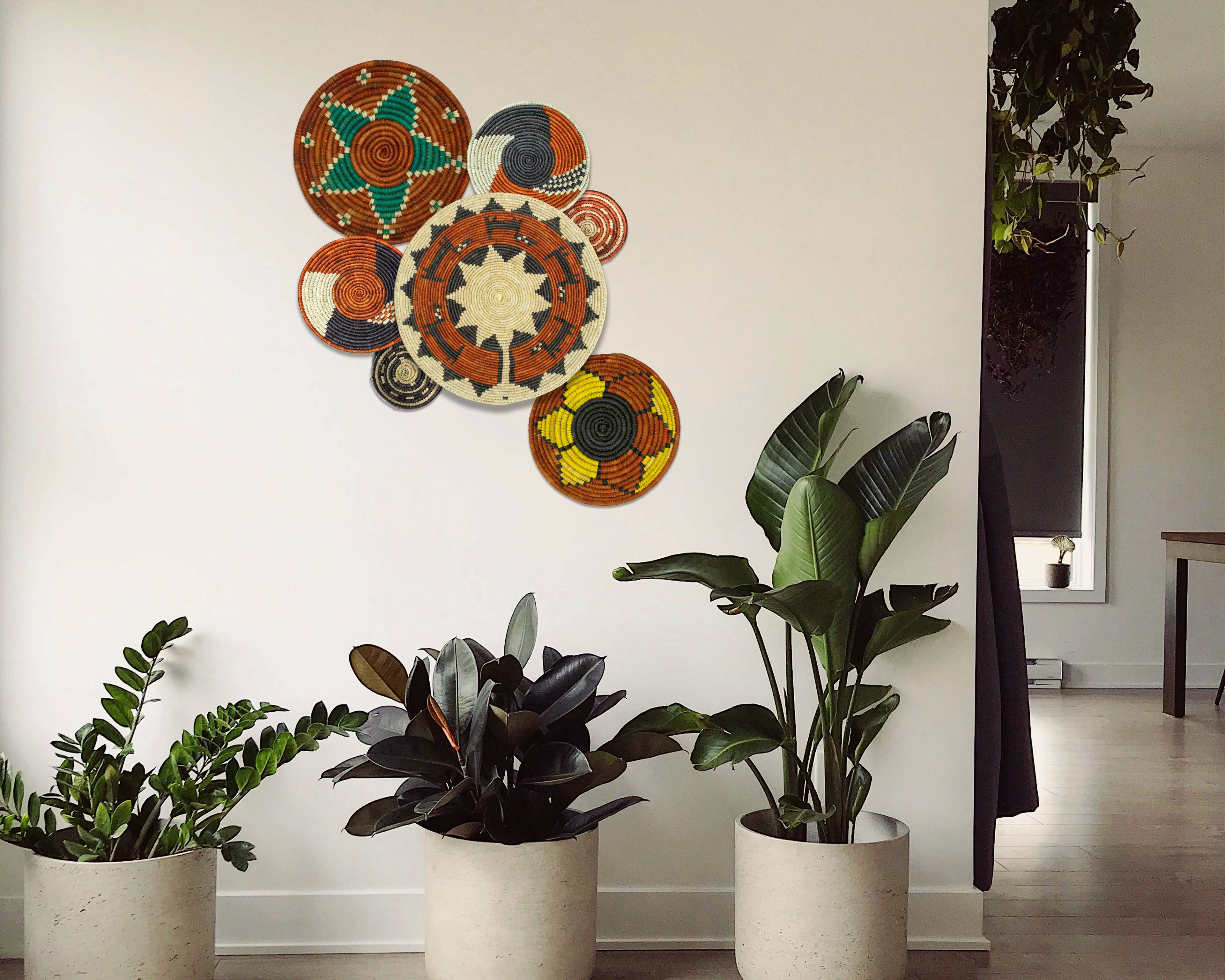 Set of 7 Handwoven wall baskets Set 312-7-N