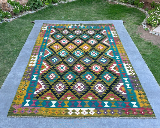 Afghan Chobi Wool Kilim - 10x7 ft KL-189-70