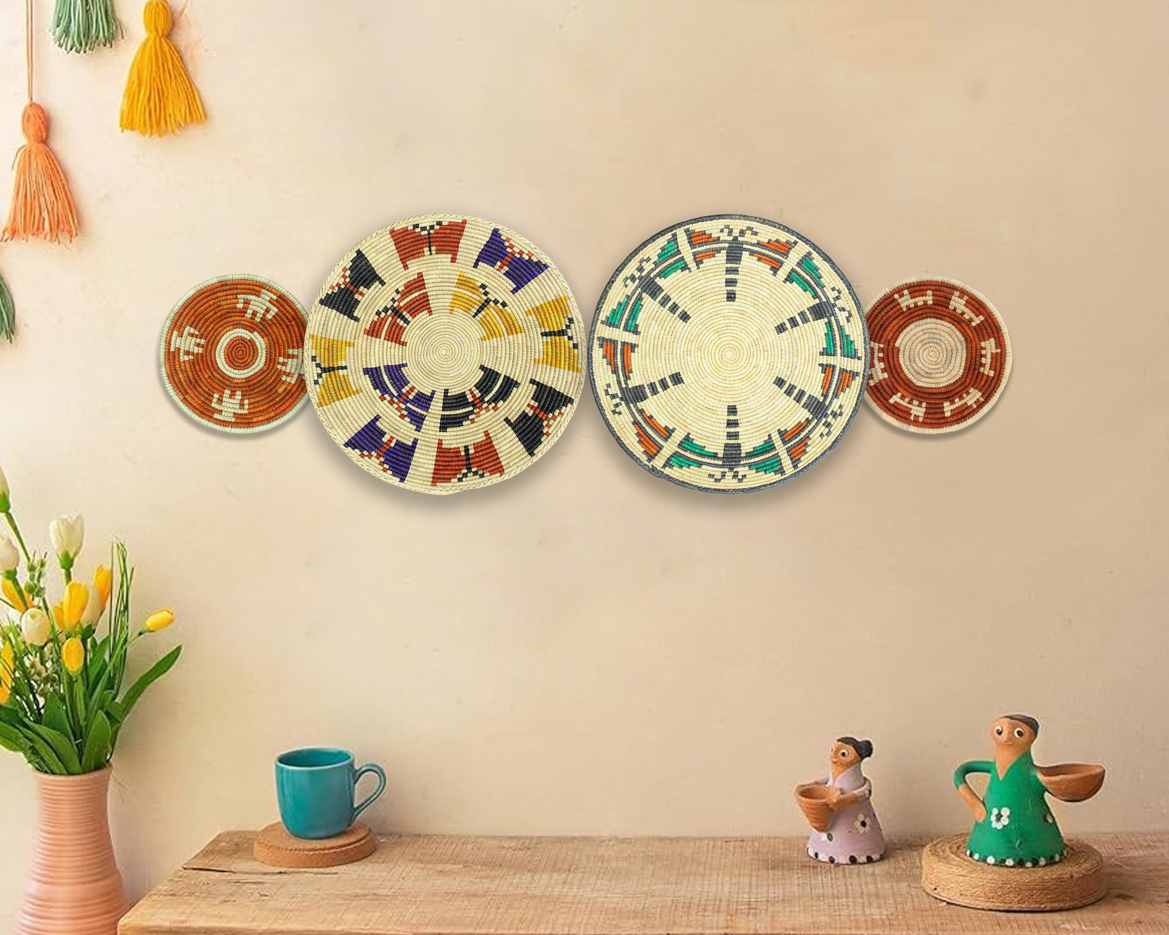 Set of 4 Handwoven wall baskets SET-227-4 N