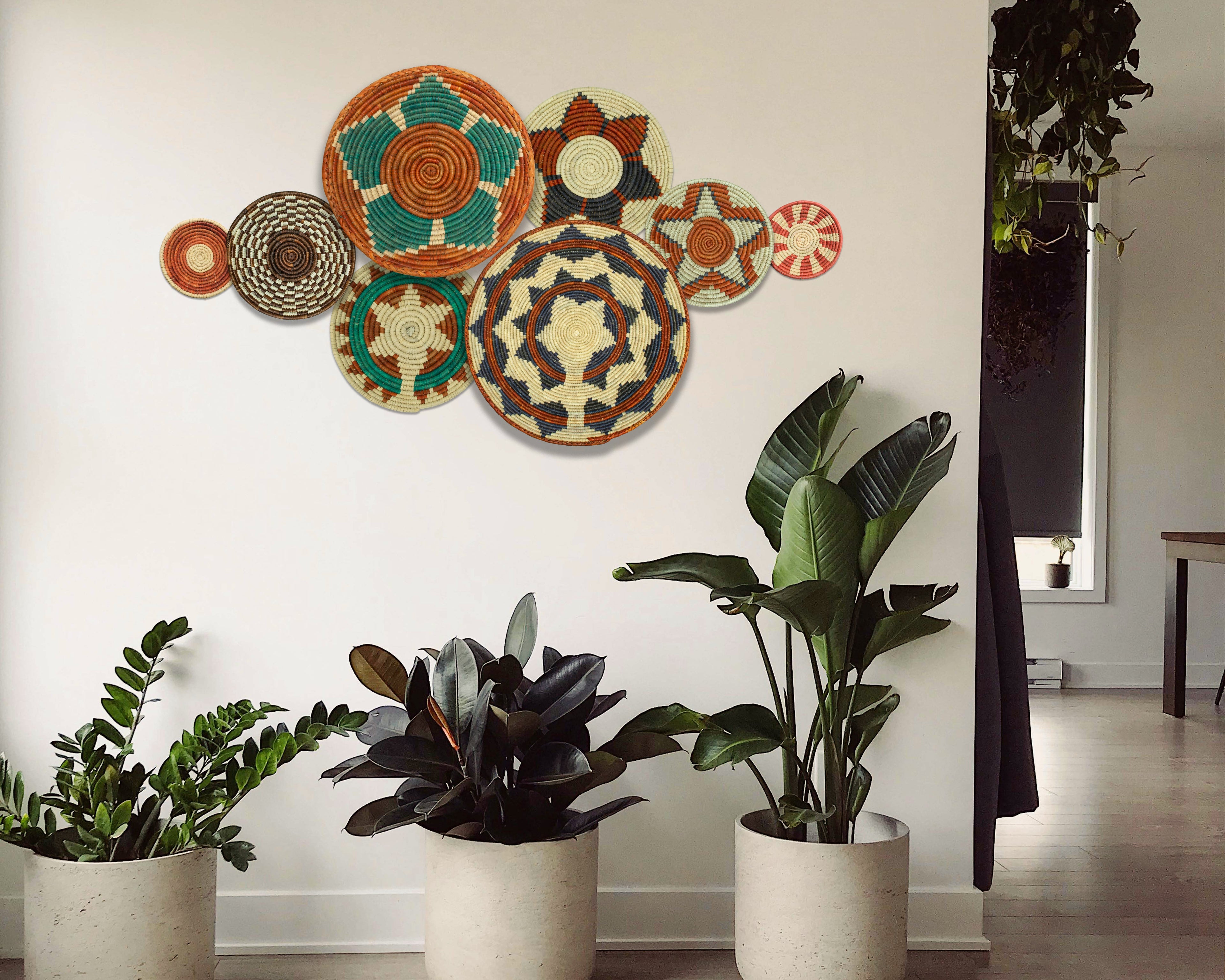 Set of 8 Handwoven wall baskets SET-337-8 N