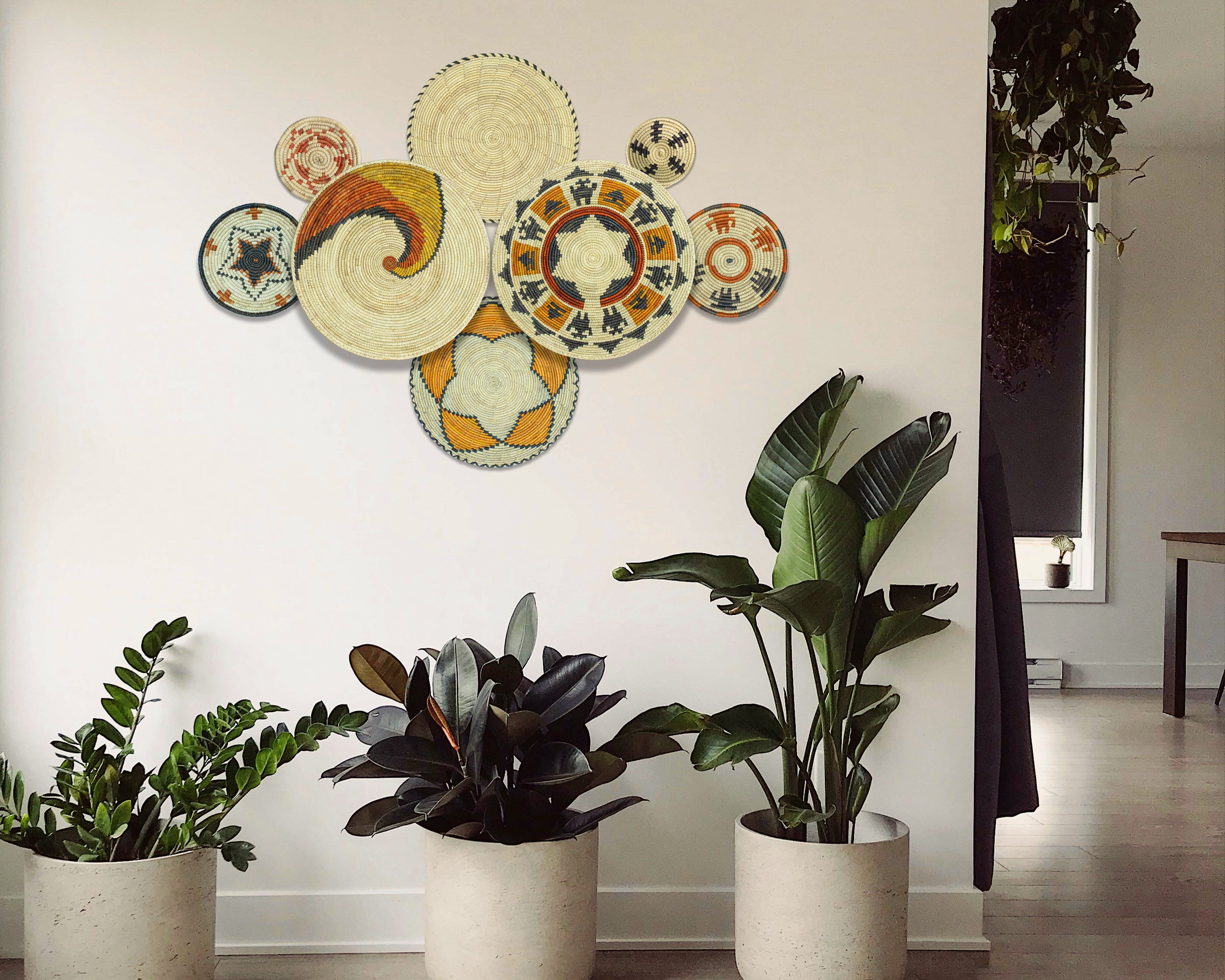 Set of 8 Handwoven wall baskets SET-250-8 N