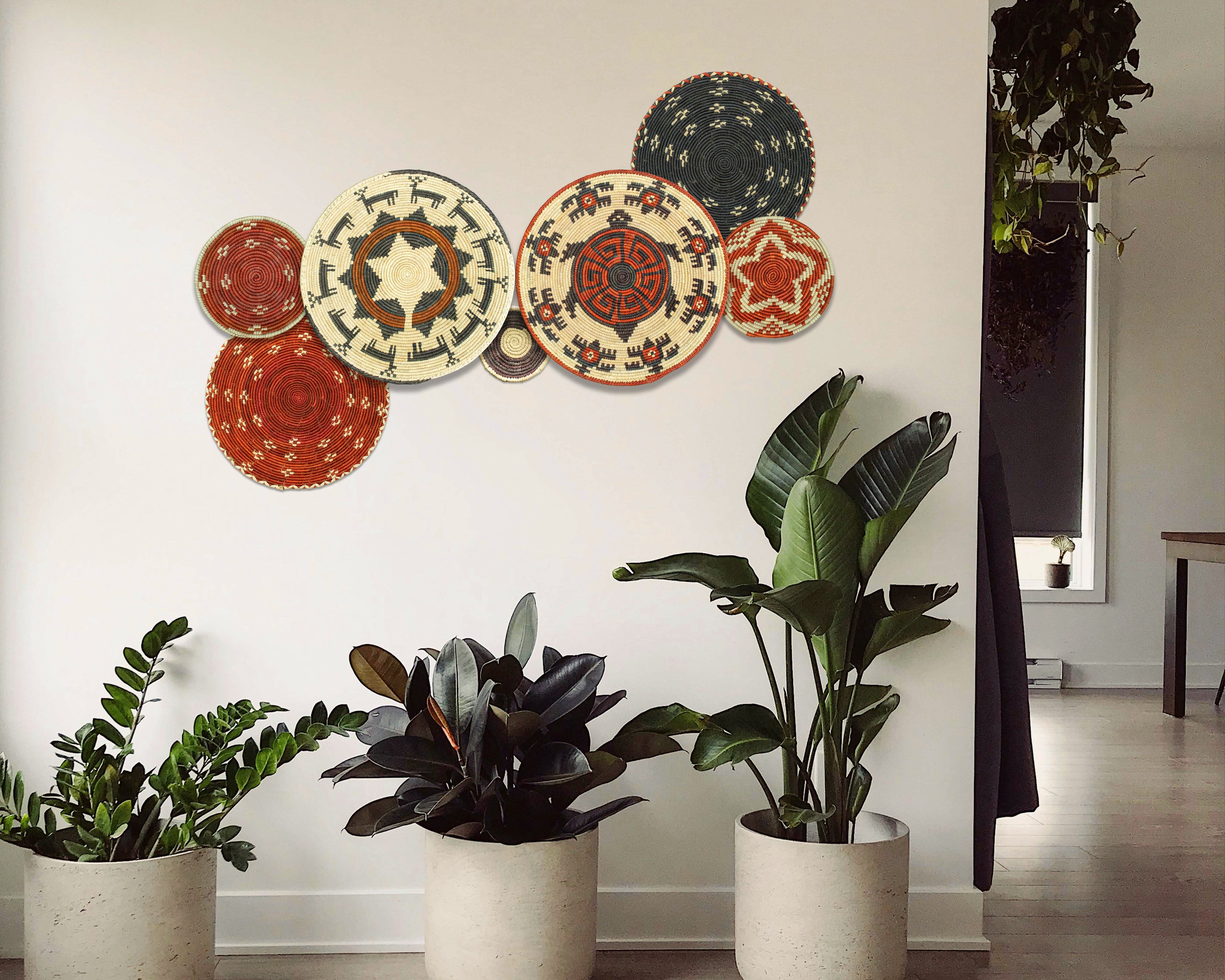 Set of 7 Handwoven wall baskets Set 314-7-N