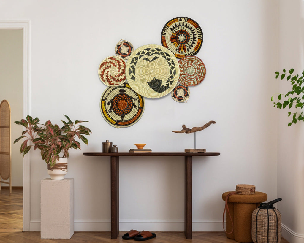 Set of 7 Handwoven wall baskets Set 305-7-N