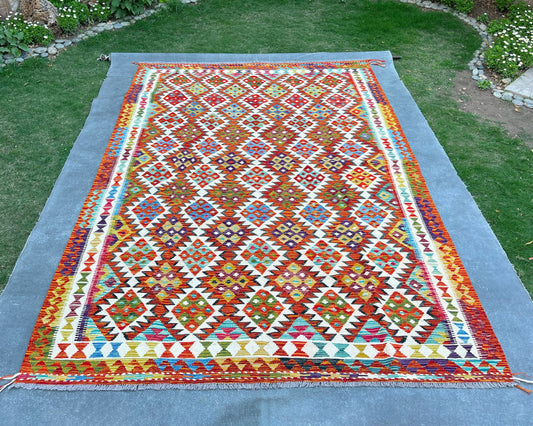 Afghan Chobi Wool Kilim - 10x7 ft KL-184-70