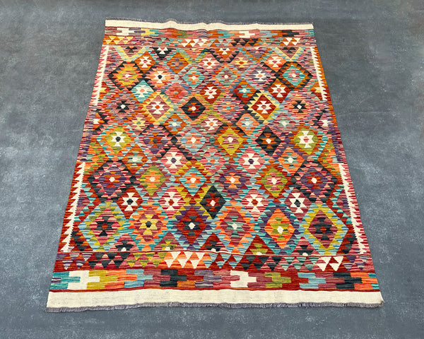 Afghan Maimana Wool Kilim - 7x5 ft