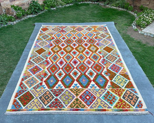 Afghan Chobi Wool Kilim - 10x7 ft KL-188-70