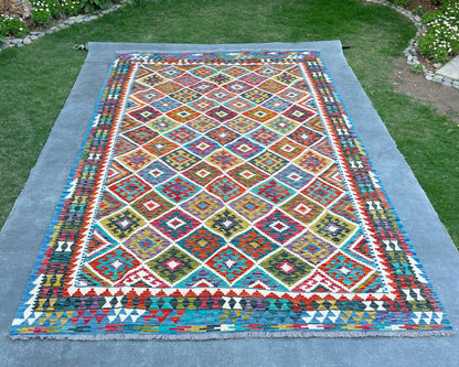 Afghan Chobi Wool Kilim - 10x7 ft KL-186-70