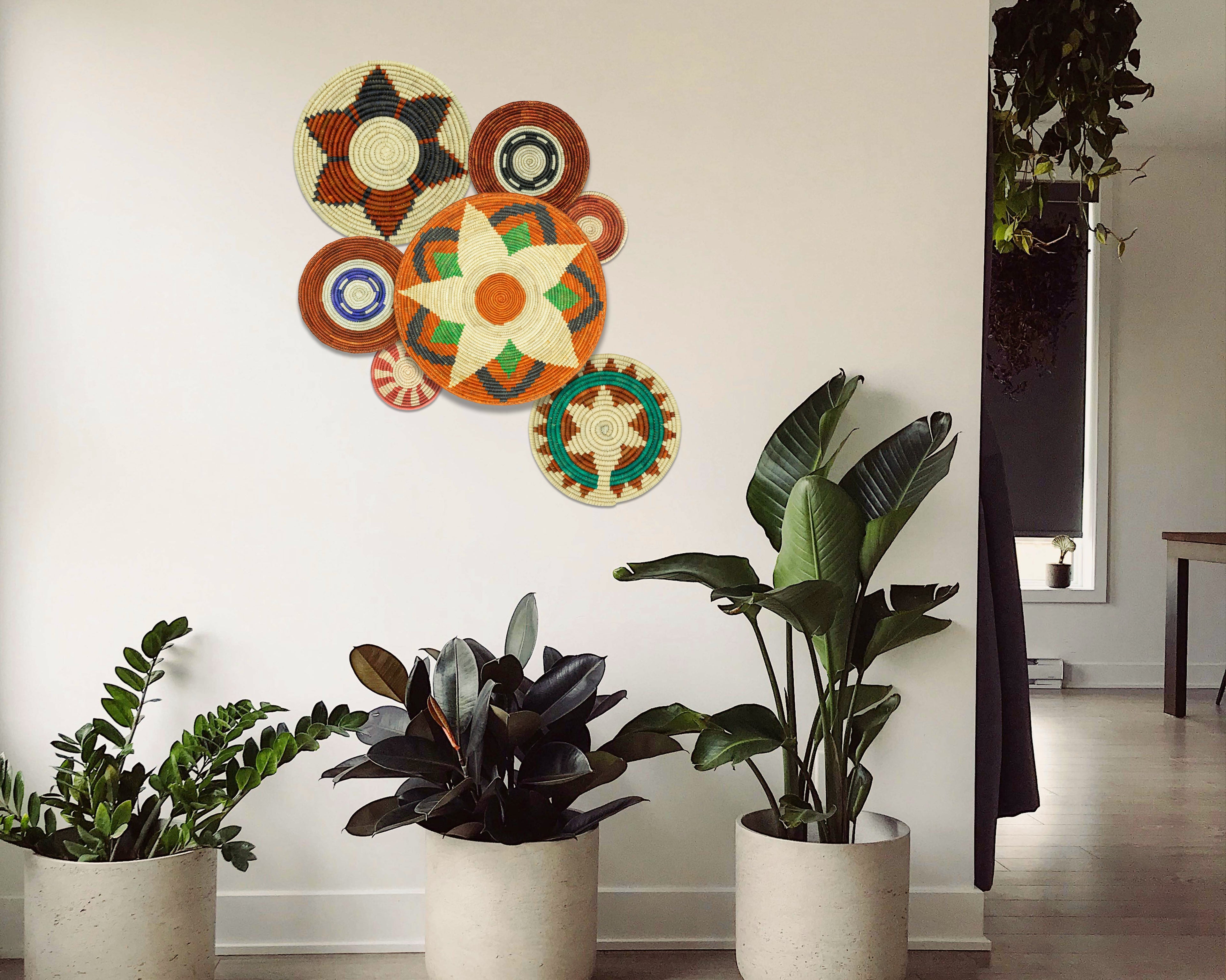 Set of 7 Handwoven wall baskets Set 311-7-N