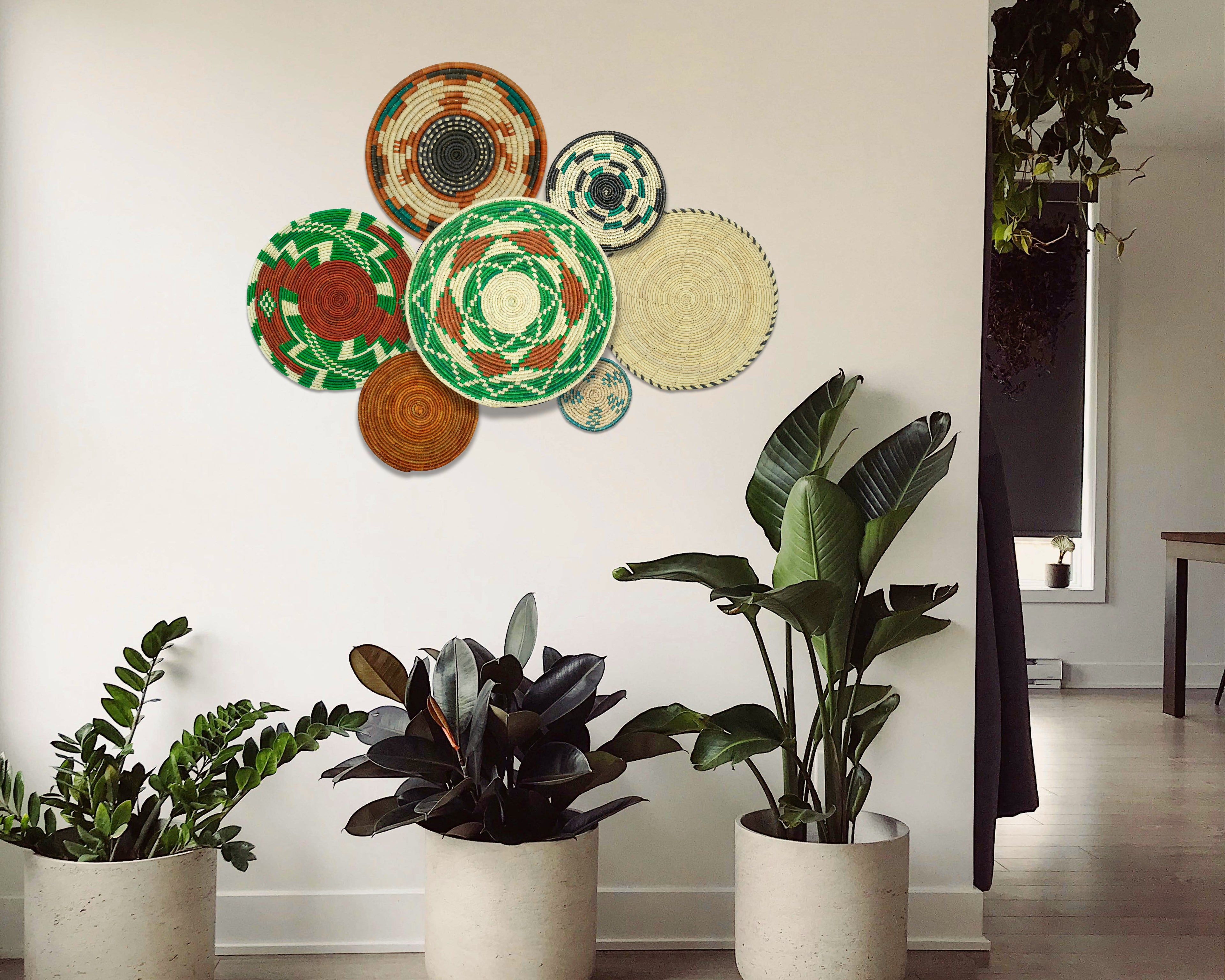 Set of 7 Handwoven wall baskets Set 318-7-N