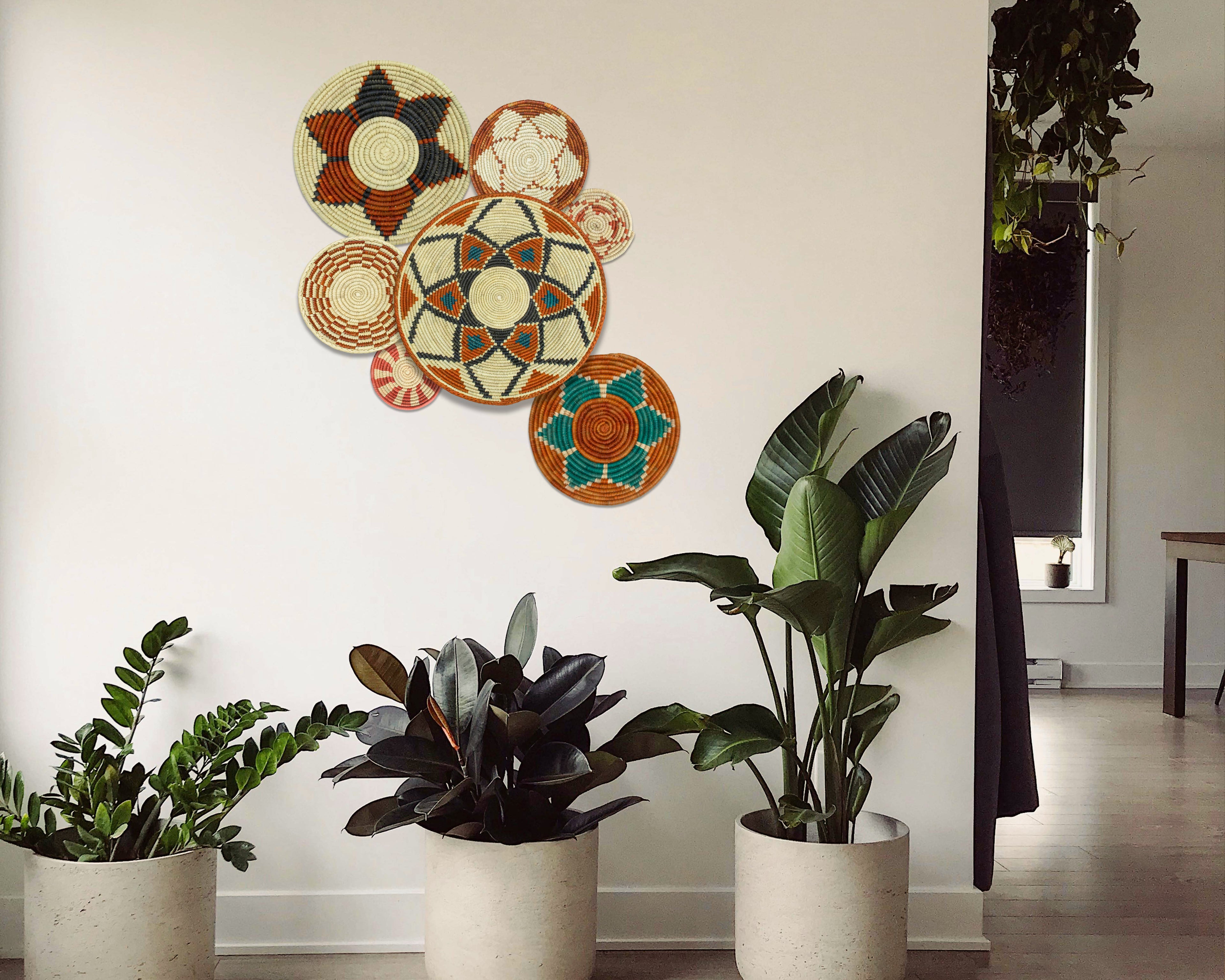 Set of 7 Handwoven wall baskets Set 313-7-N