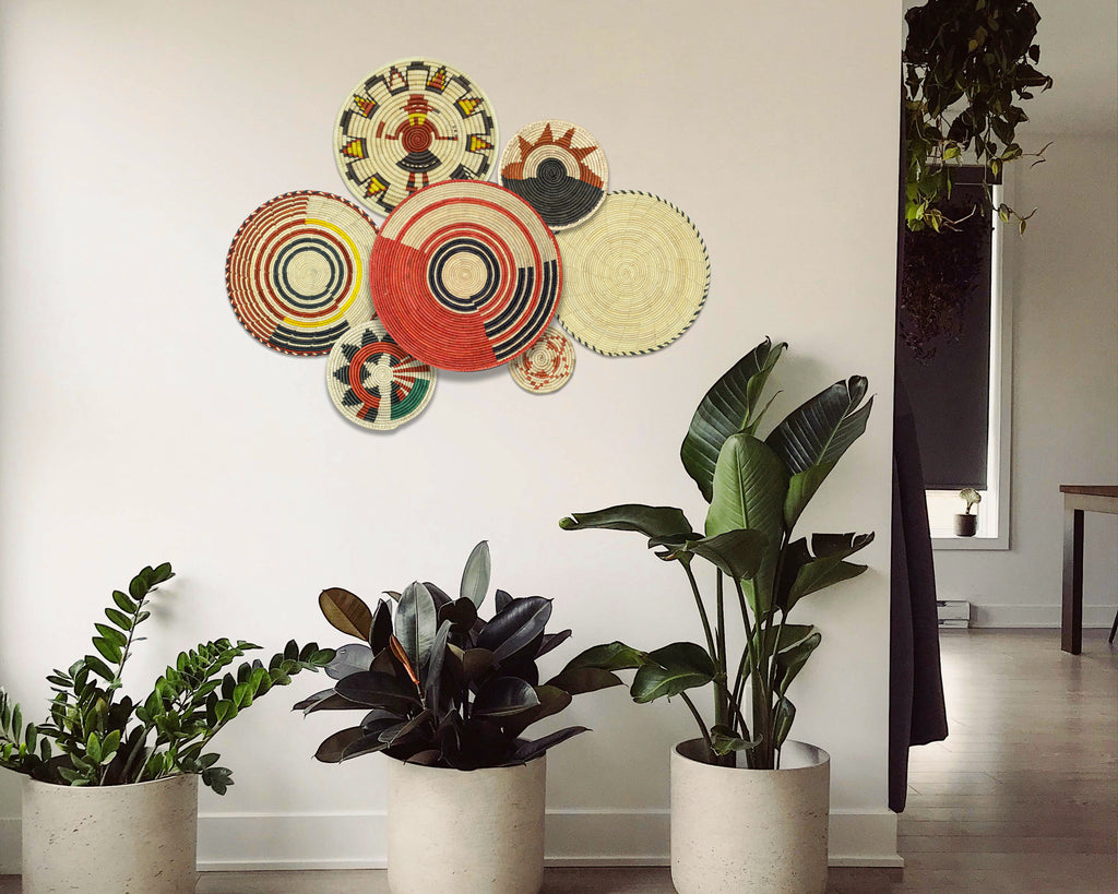 Set of 7 Handwoven wall baskets Set 317-7-N