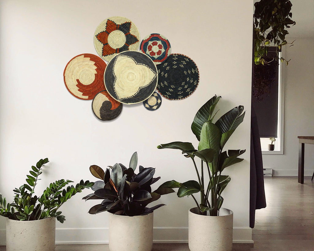 Set of 7 Handwoven wall baskets Set 319-7-N