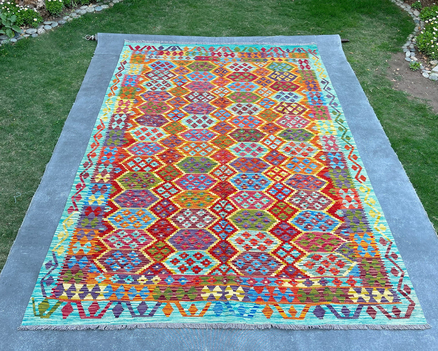 Afghan Chobi Wool Kilim - 10x7 ft KL-185-70