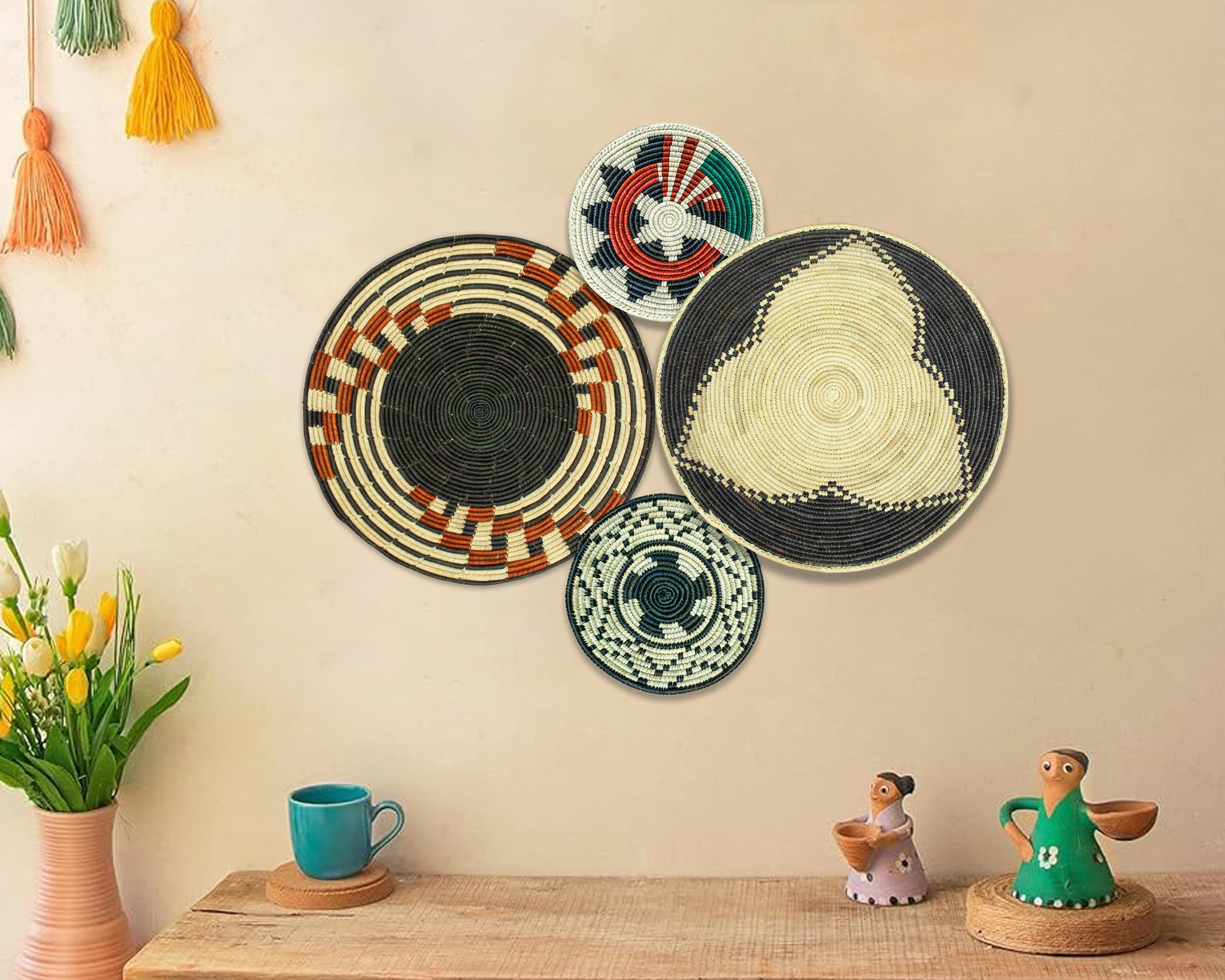 Set of 4 Handwoven wall baskets SET-232-4 N