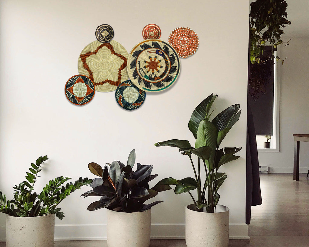 Set of 7 Handwoven wall baskets Set 324-7-N