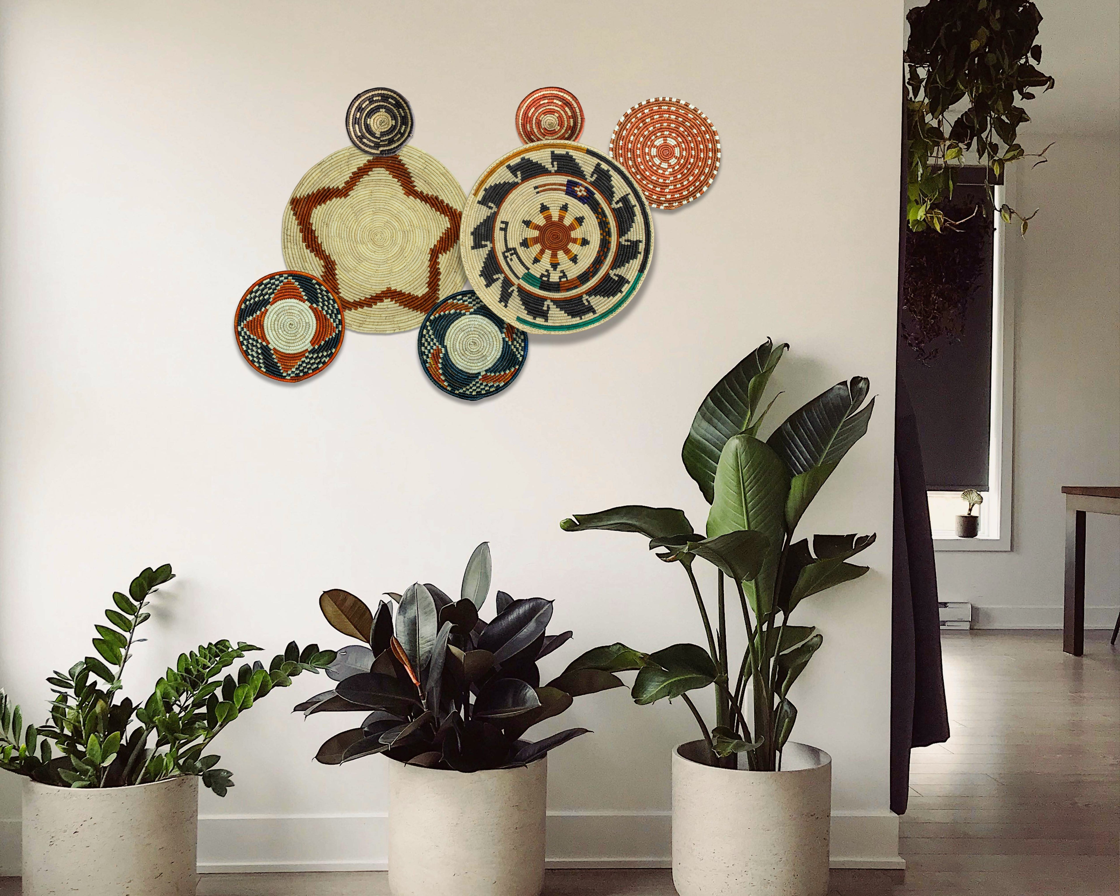 Set of 7 Handwoven wall baskets Set 324-7-N