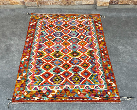 Afghan Maimana Wool Kilim - 7x5 ft KL-164-35