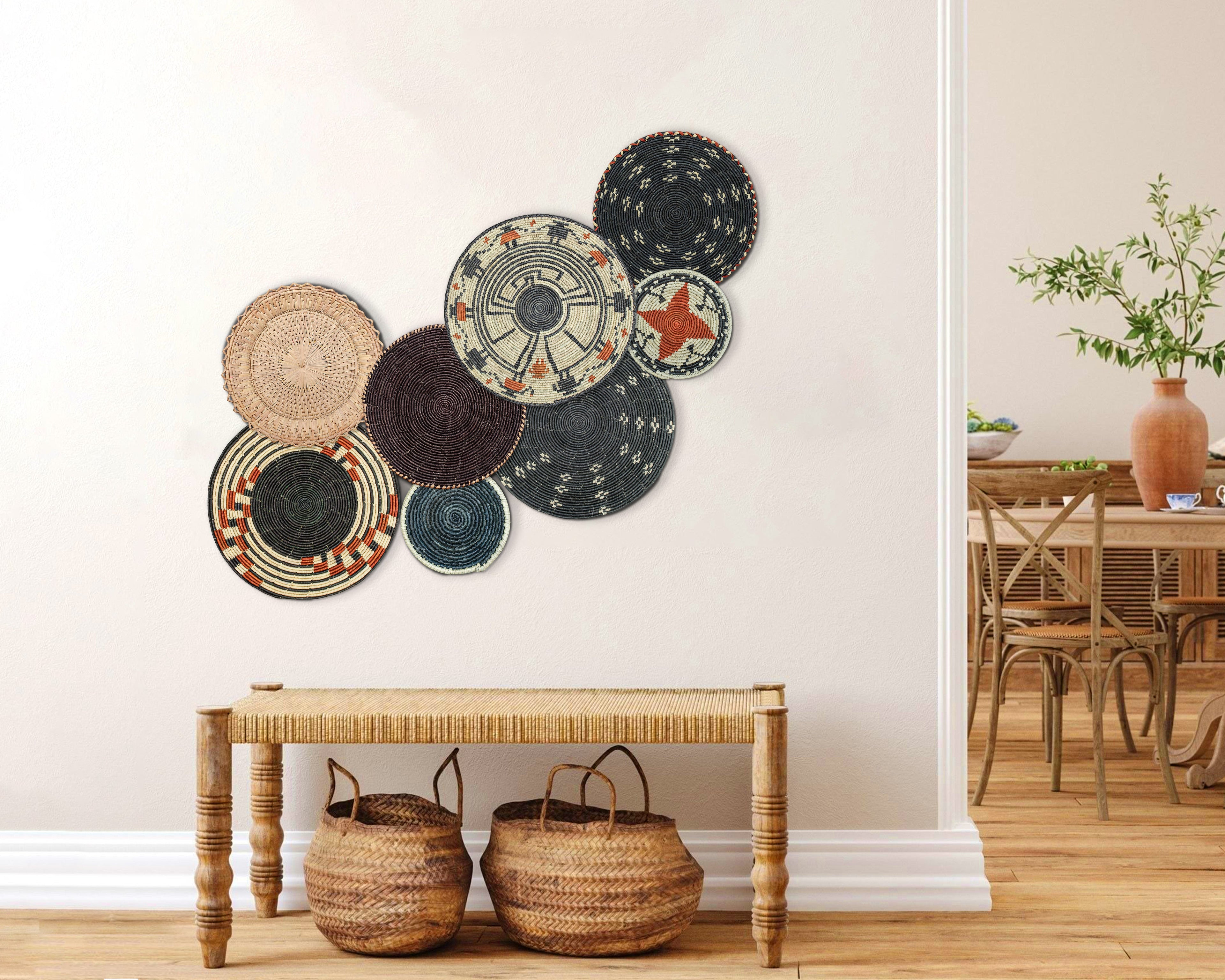 Set of 8 Handwoven wall baskets SET-345-8 N