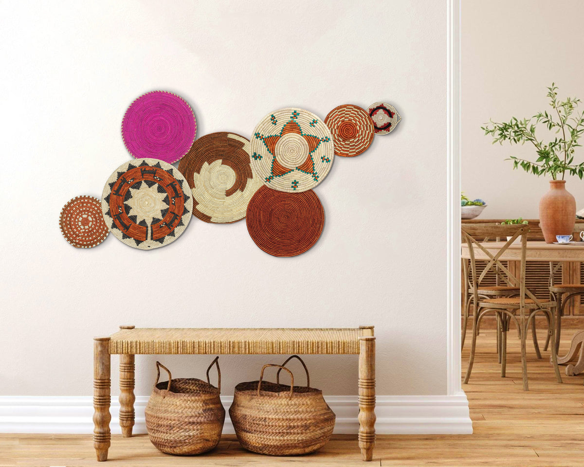 Set of 8 Handwoven wall baskets SET-352-8 N