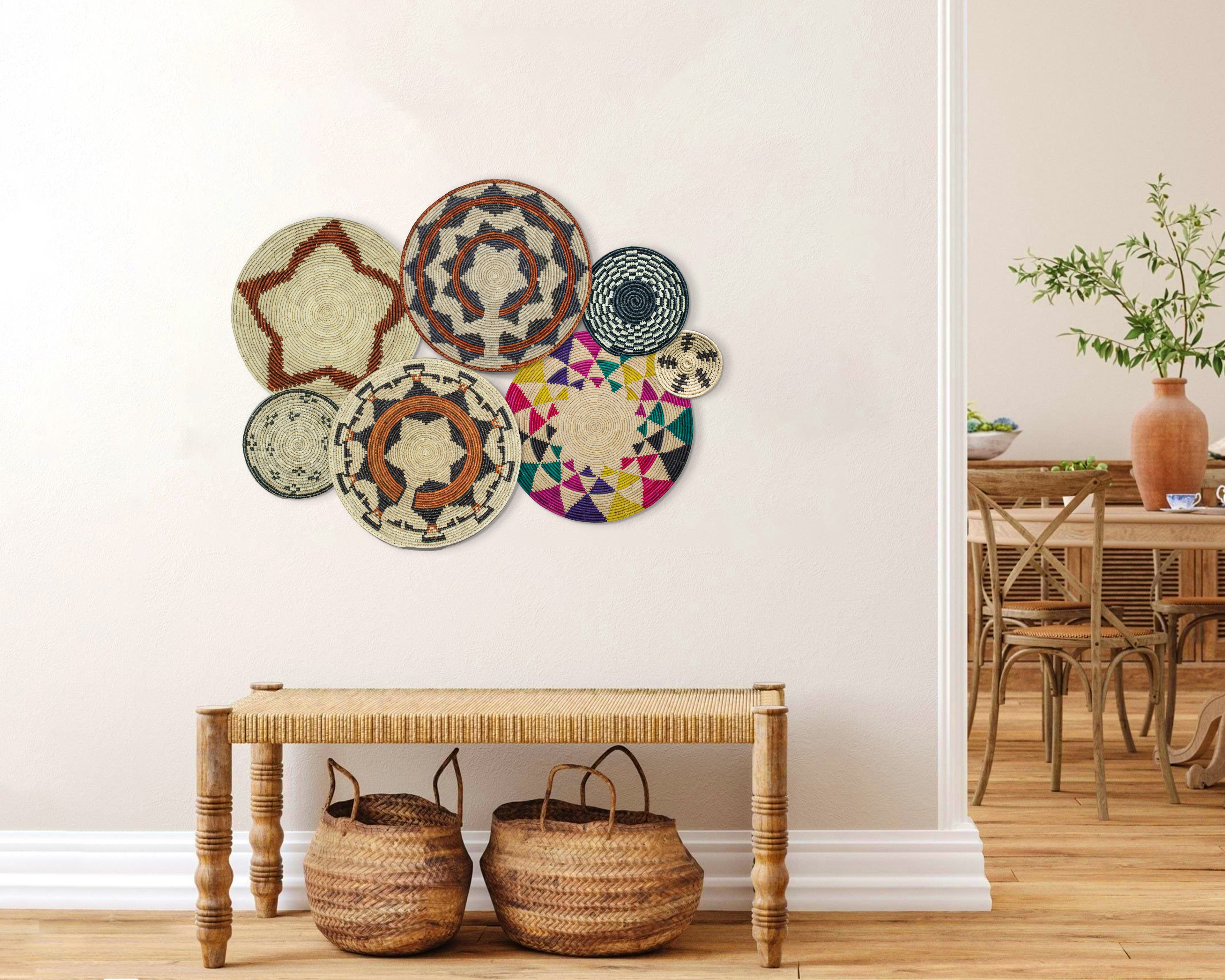 Set of 7 Handwoven wall baskets Set 44-7-N