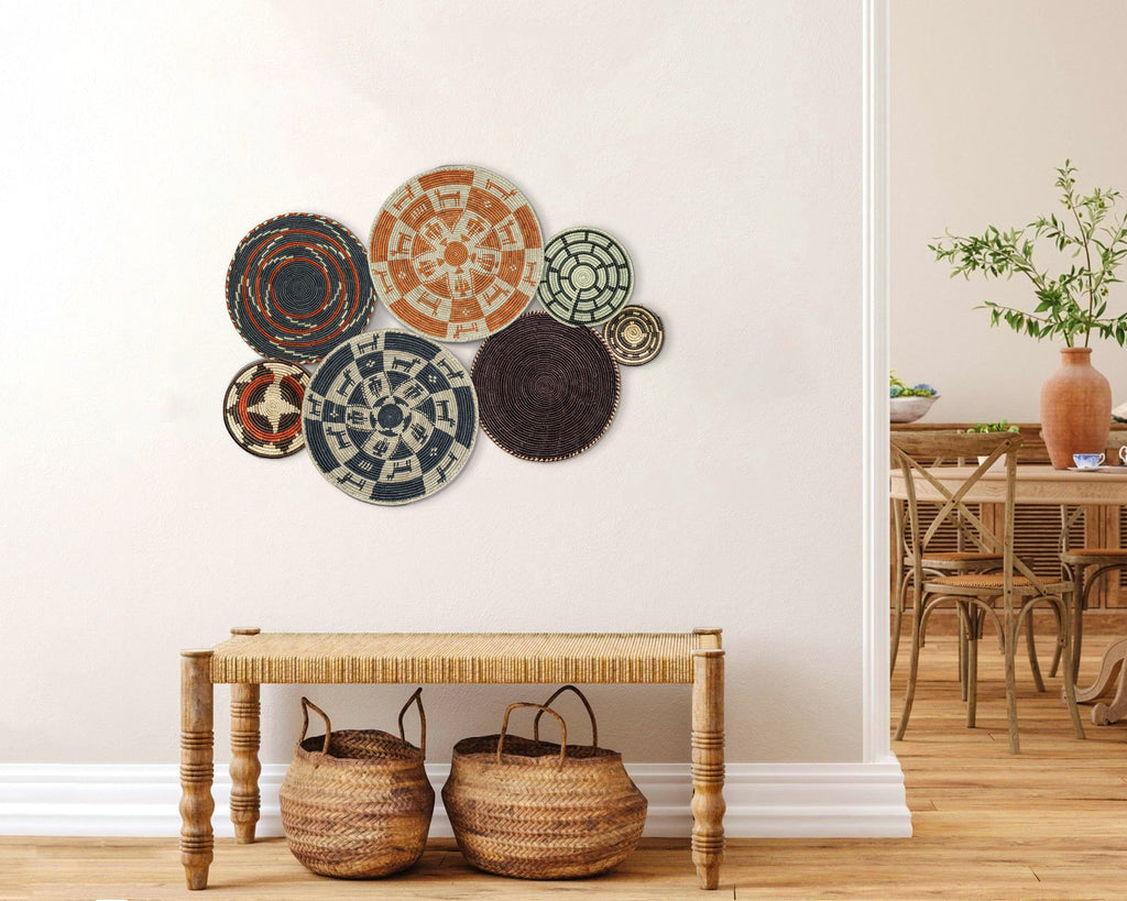 Set of 7 Handwoven wall baskets Set 45-7-N