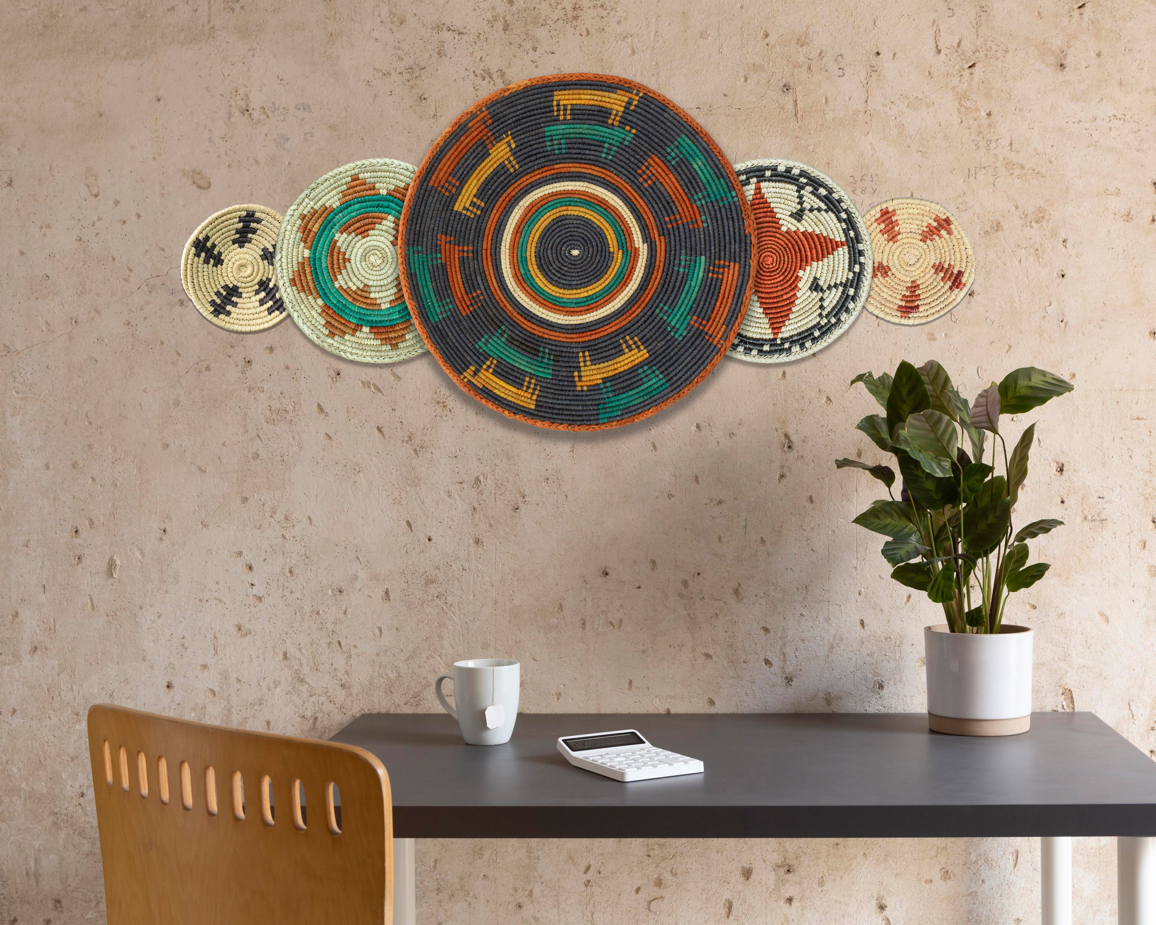 Set of 5 Handwoven wall baskets SET-66-5 N