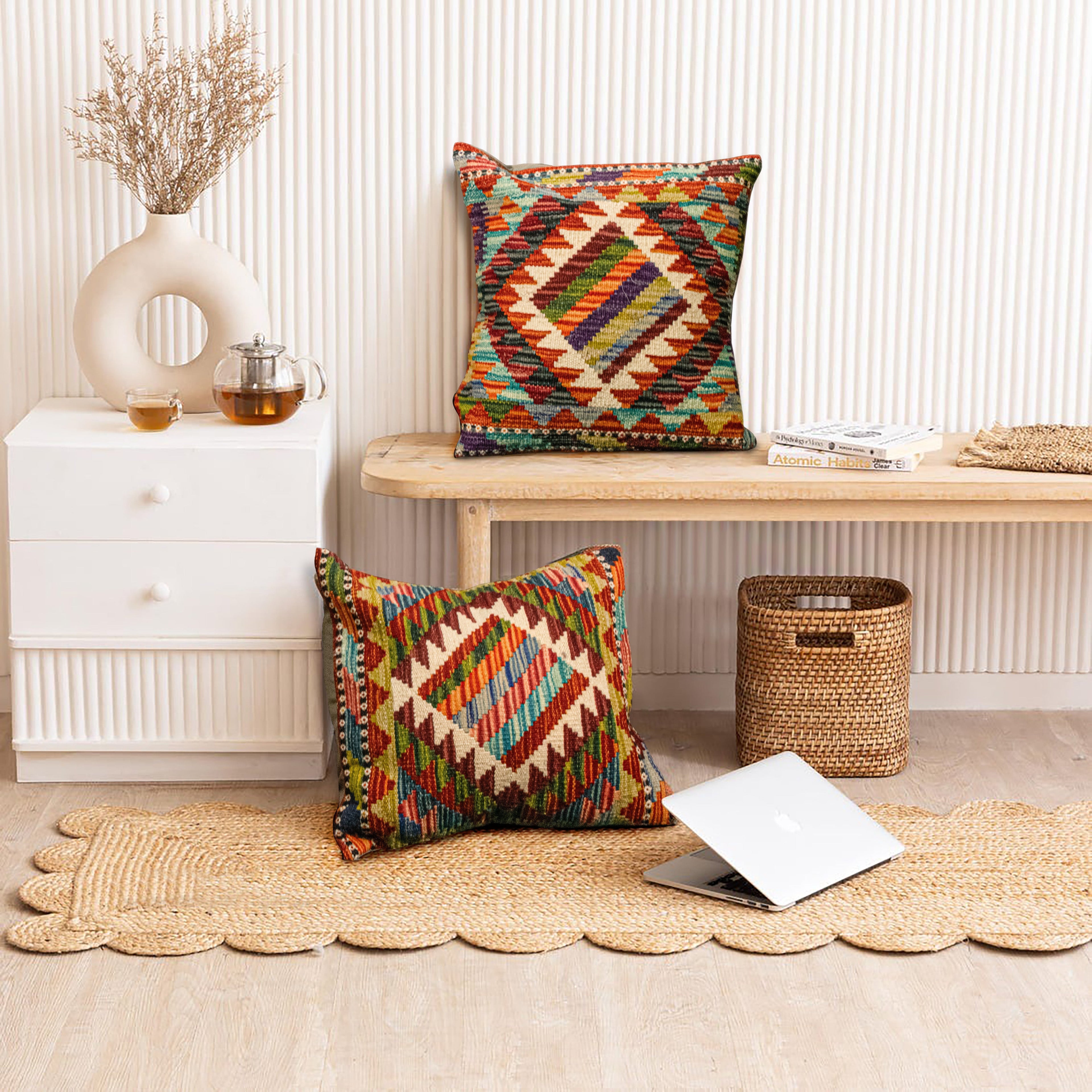 Set of 2 Vintage Wool Kilim Pillow