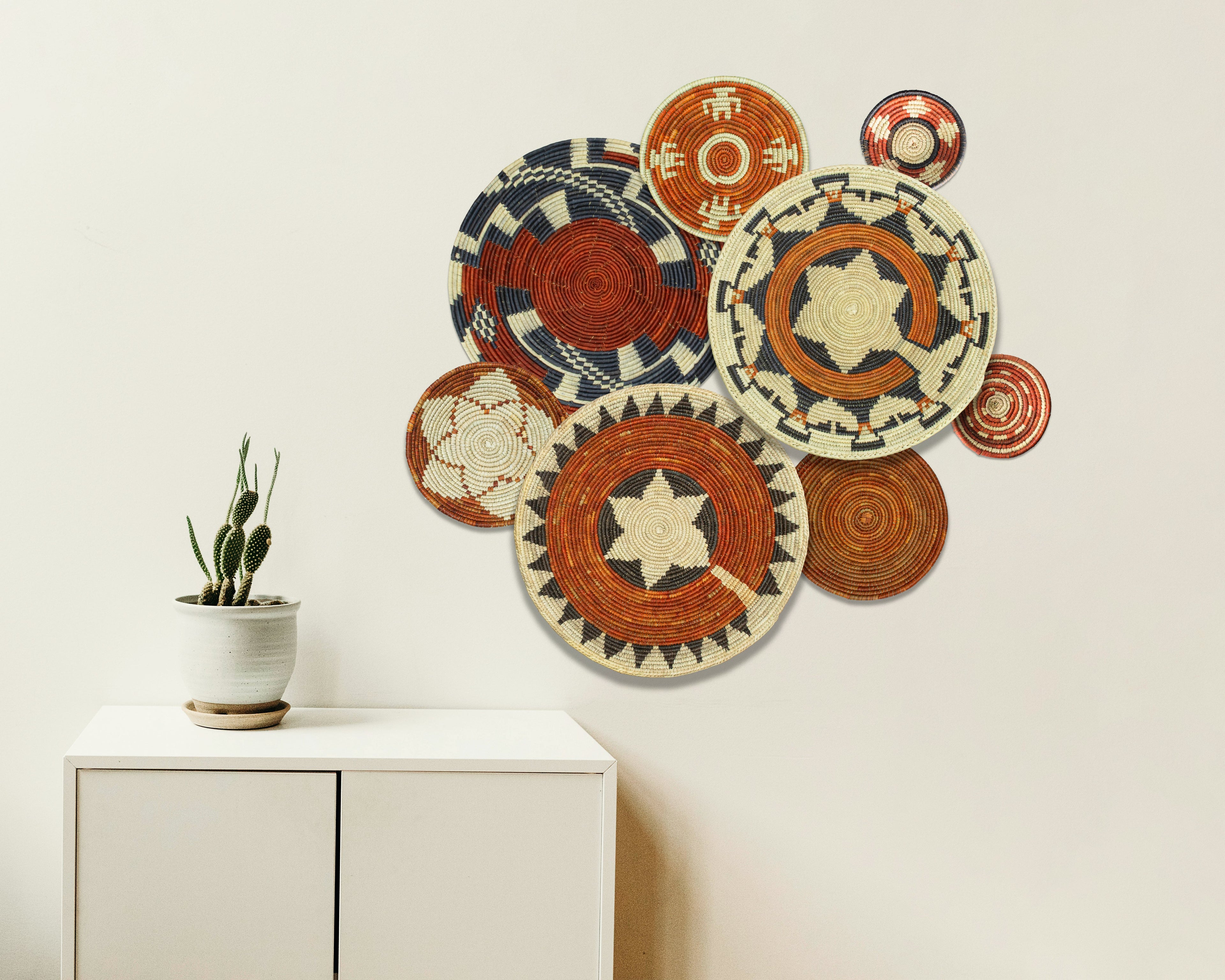 Set of 8 Handwoven wall baskets SET-362-8 N