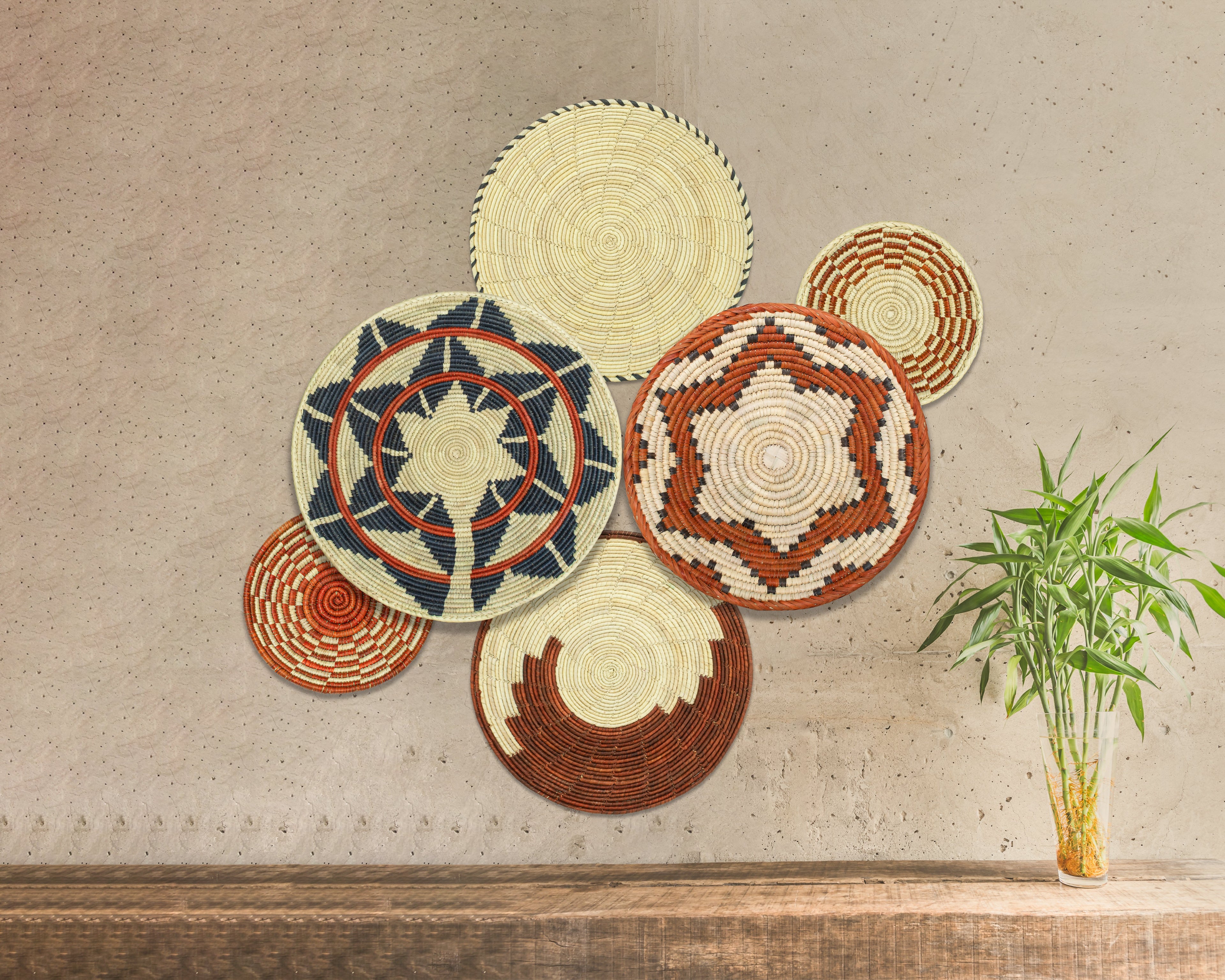 Set of 6 Handwoven wall baskets SET-276-6 N