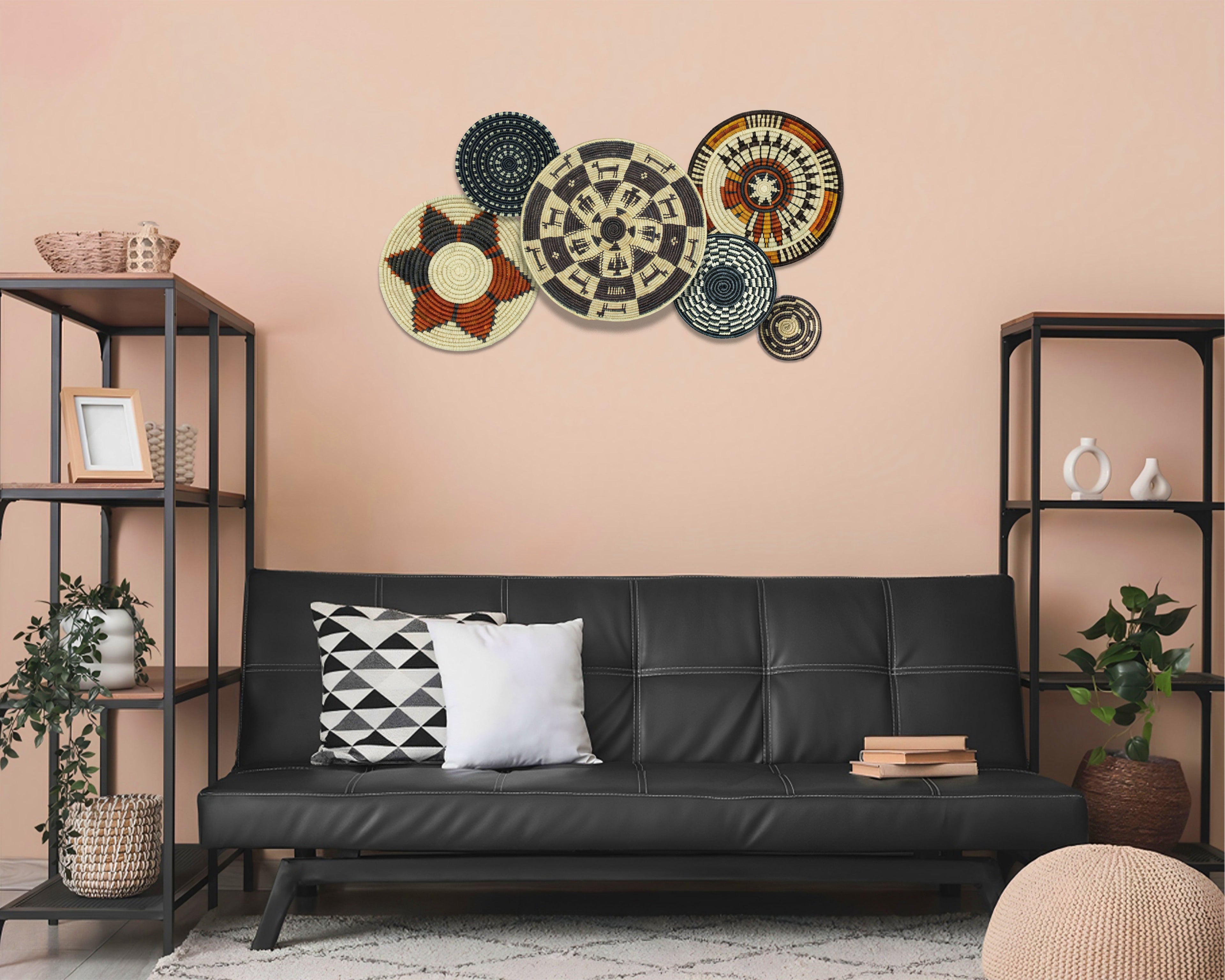 Set of 6 Handwoven wall baskets SET-393-6 N