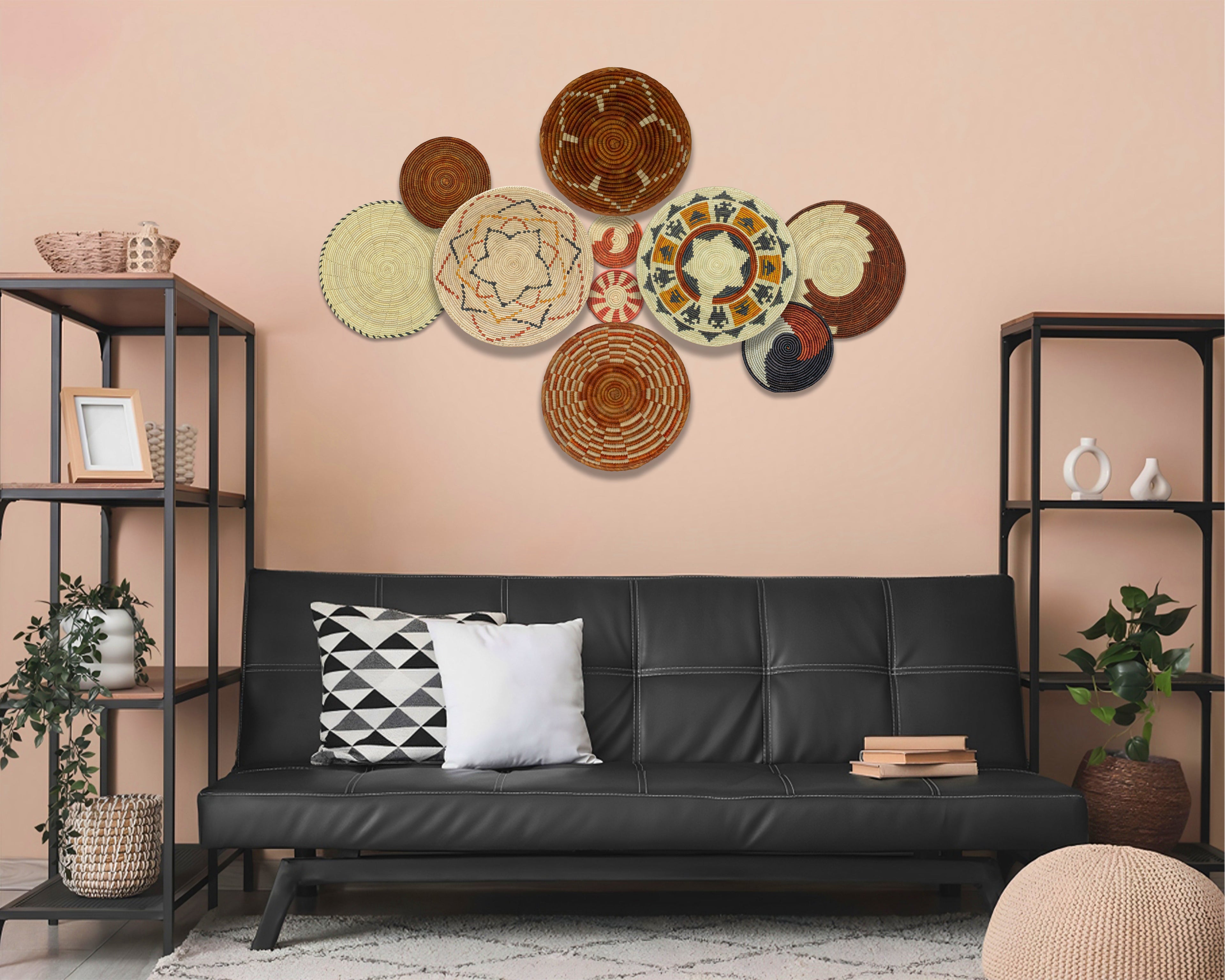 Set of 10 Handwoven wall baskets SET-407-10 N