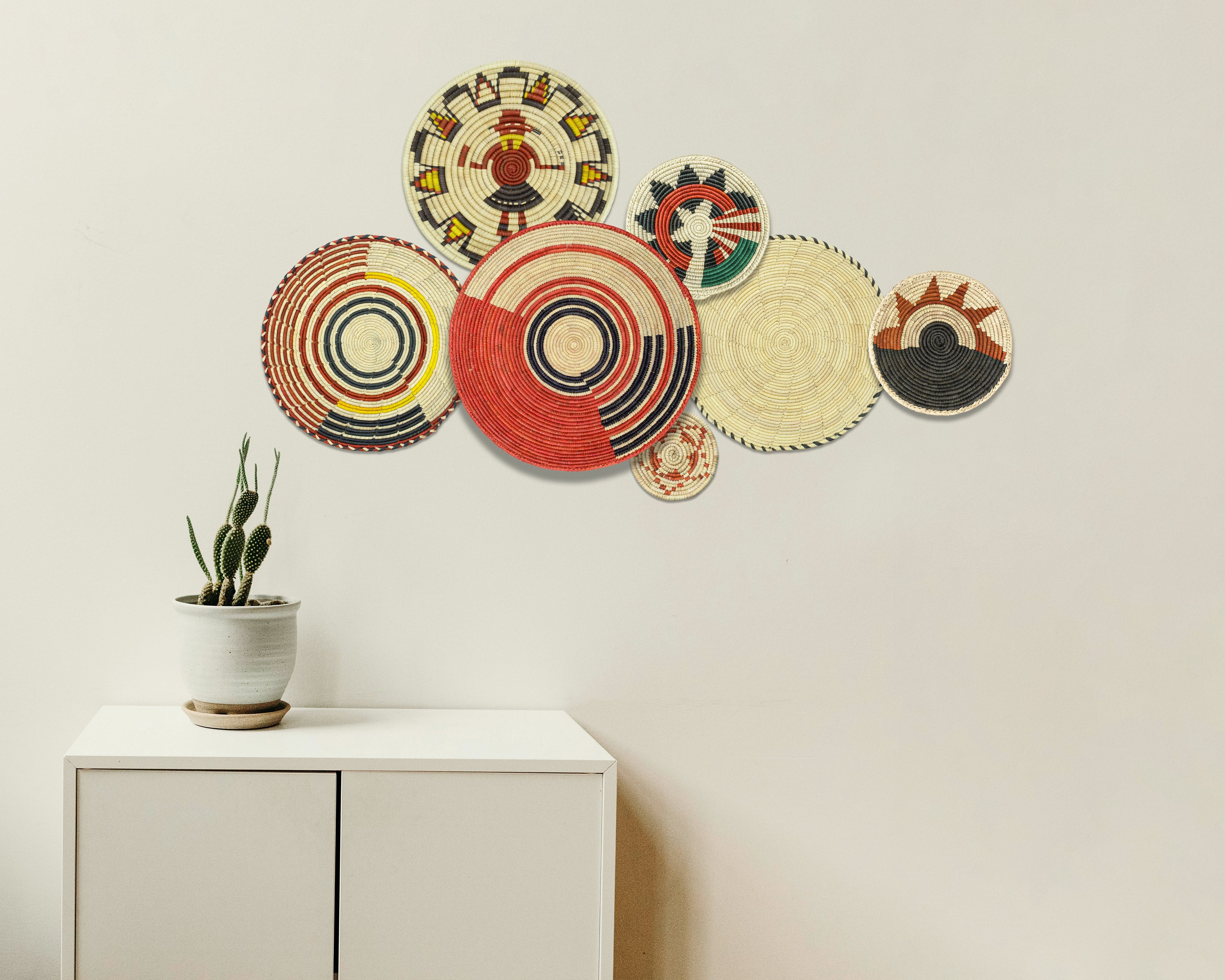 Set of 7 Handwoven wall baskets Set 317-7-N