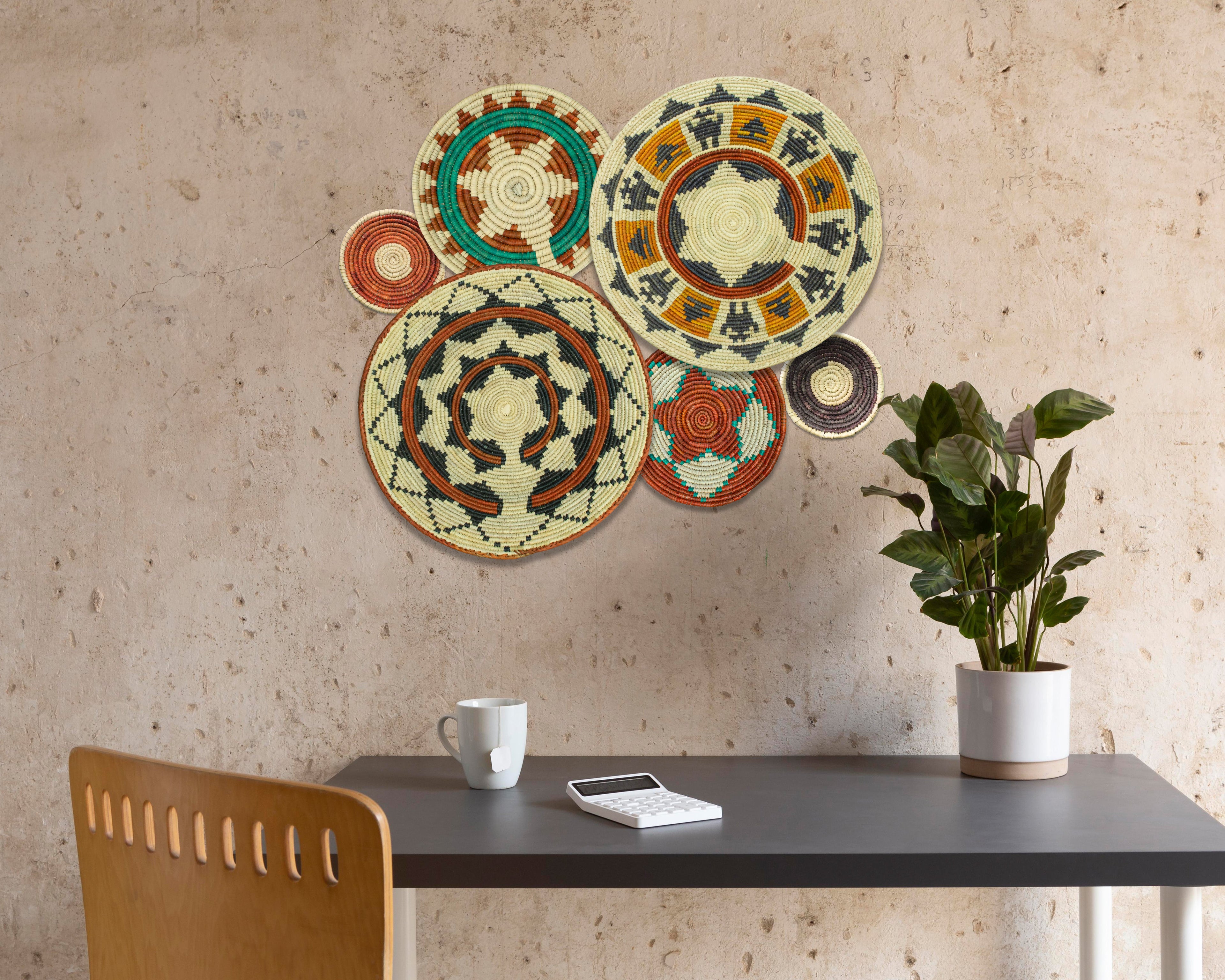 Set of 6 Handwoven wall baskets SET-287-6 N