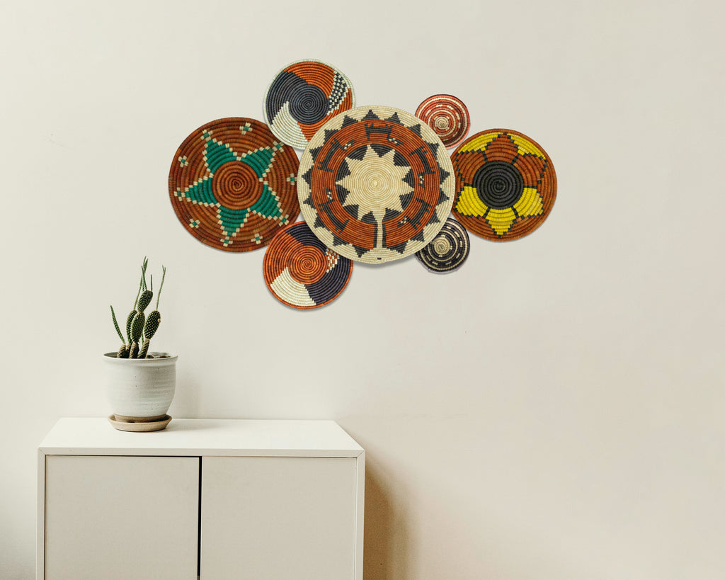 Set of 7 Handwoven wall baskets Set 312-7-N