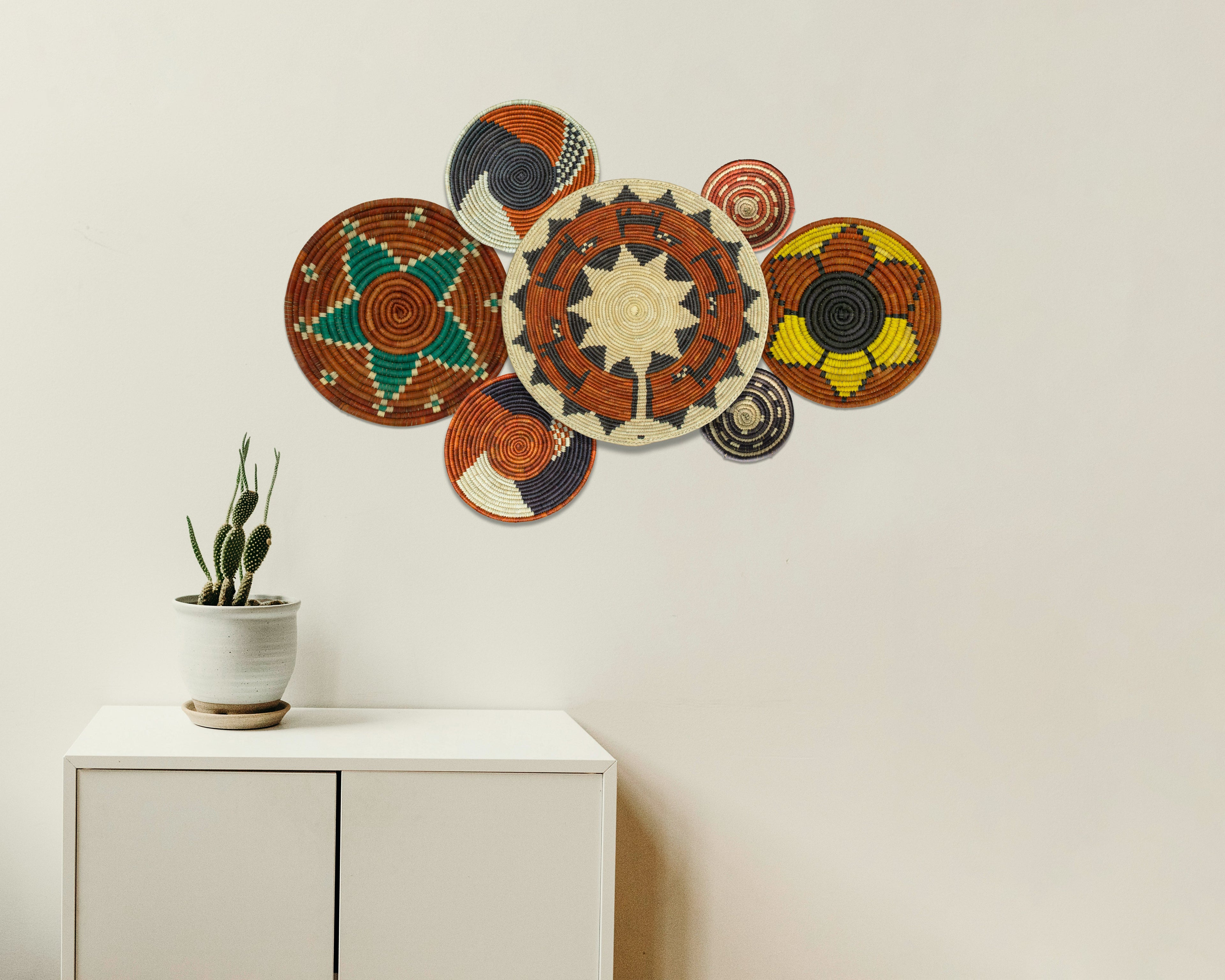 Set of 7 Handwoven wall baskets Set 312-7-N