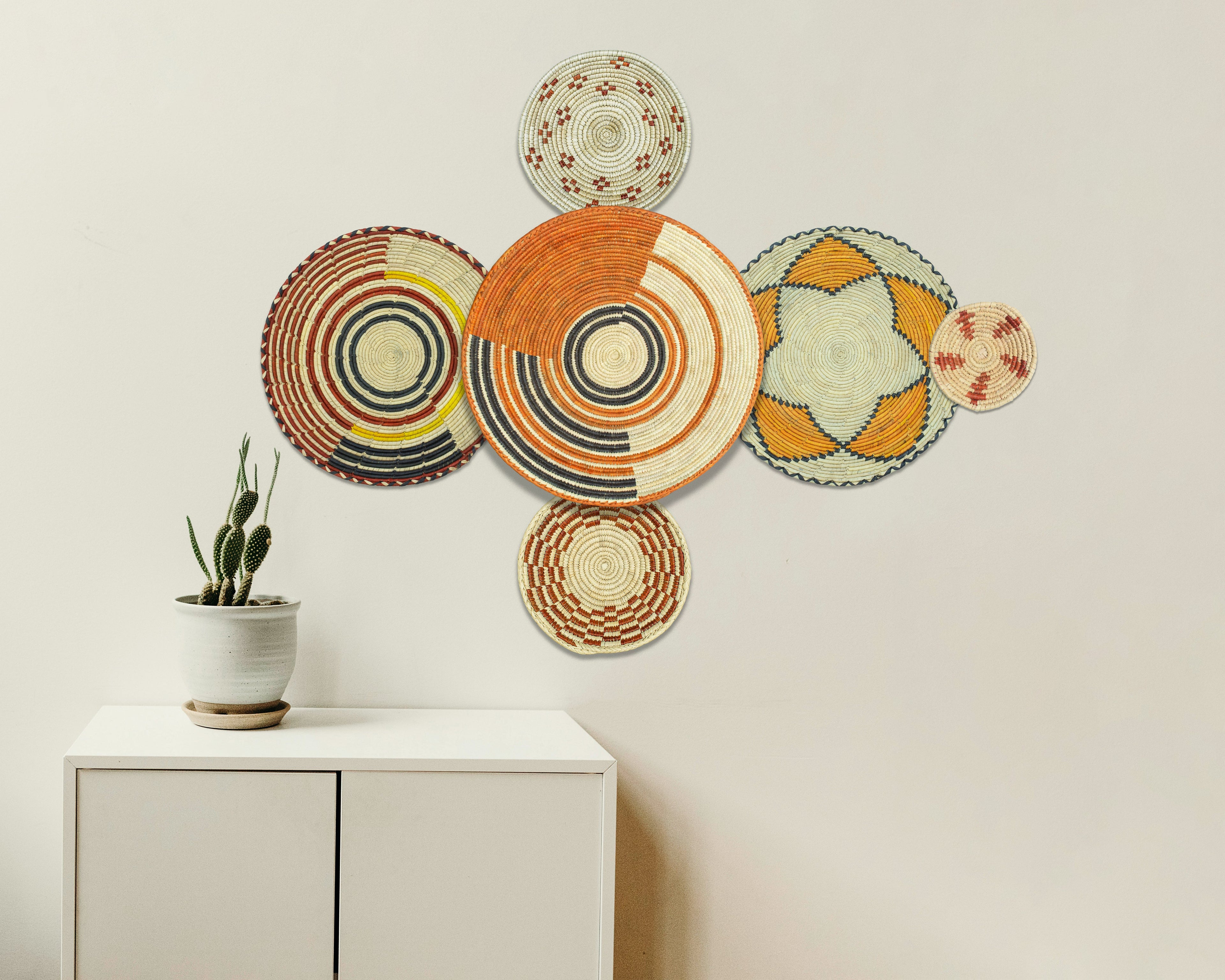 Set of 6 Handwoven wall baskets SET-374-6 N