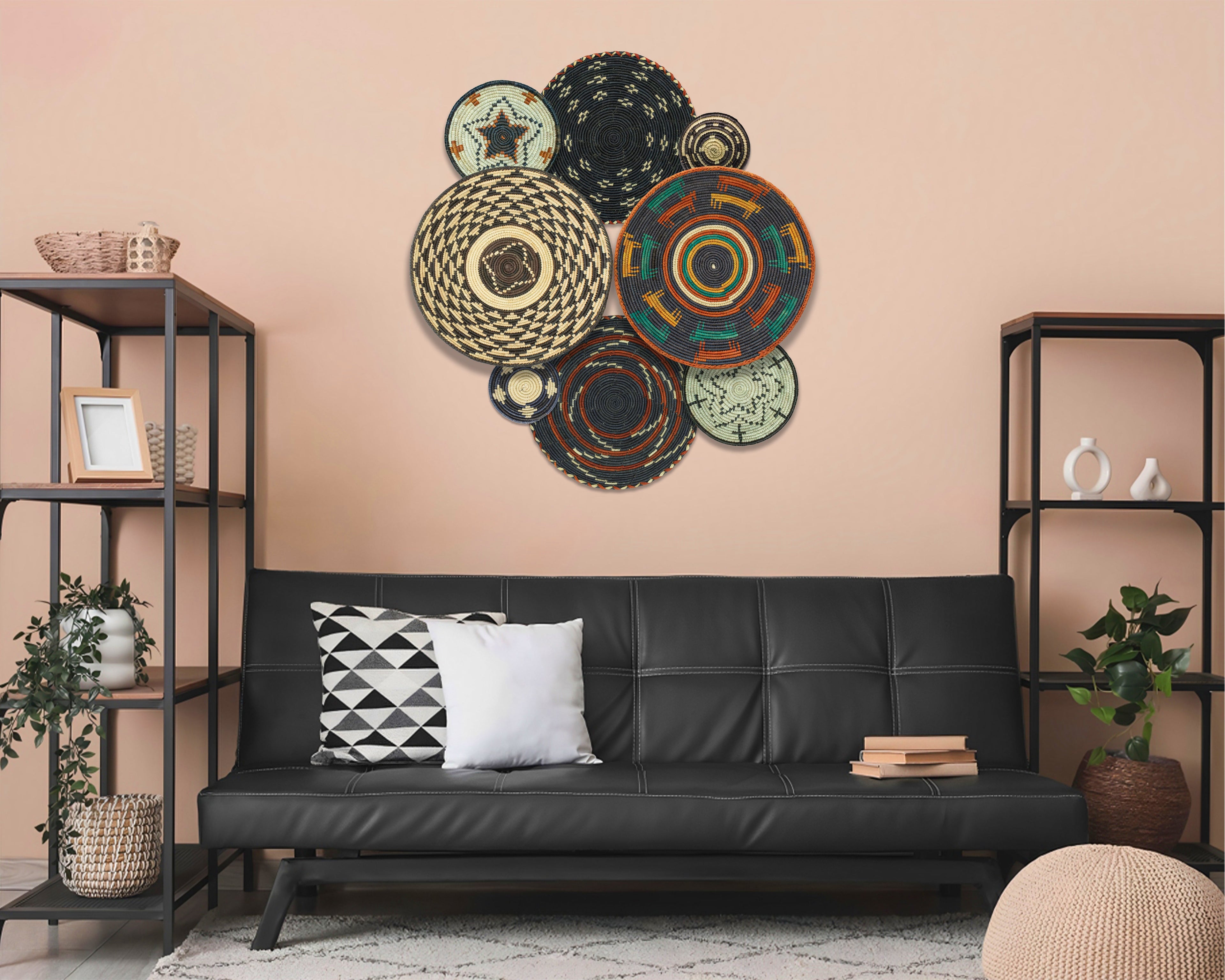 Set of 8 Handwoven wall baskets SET-255-8 N