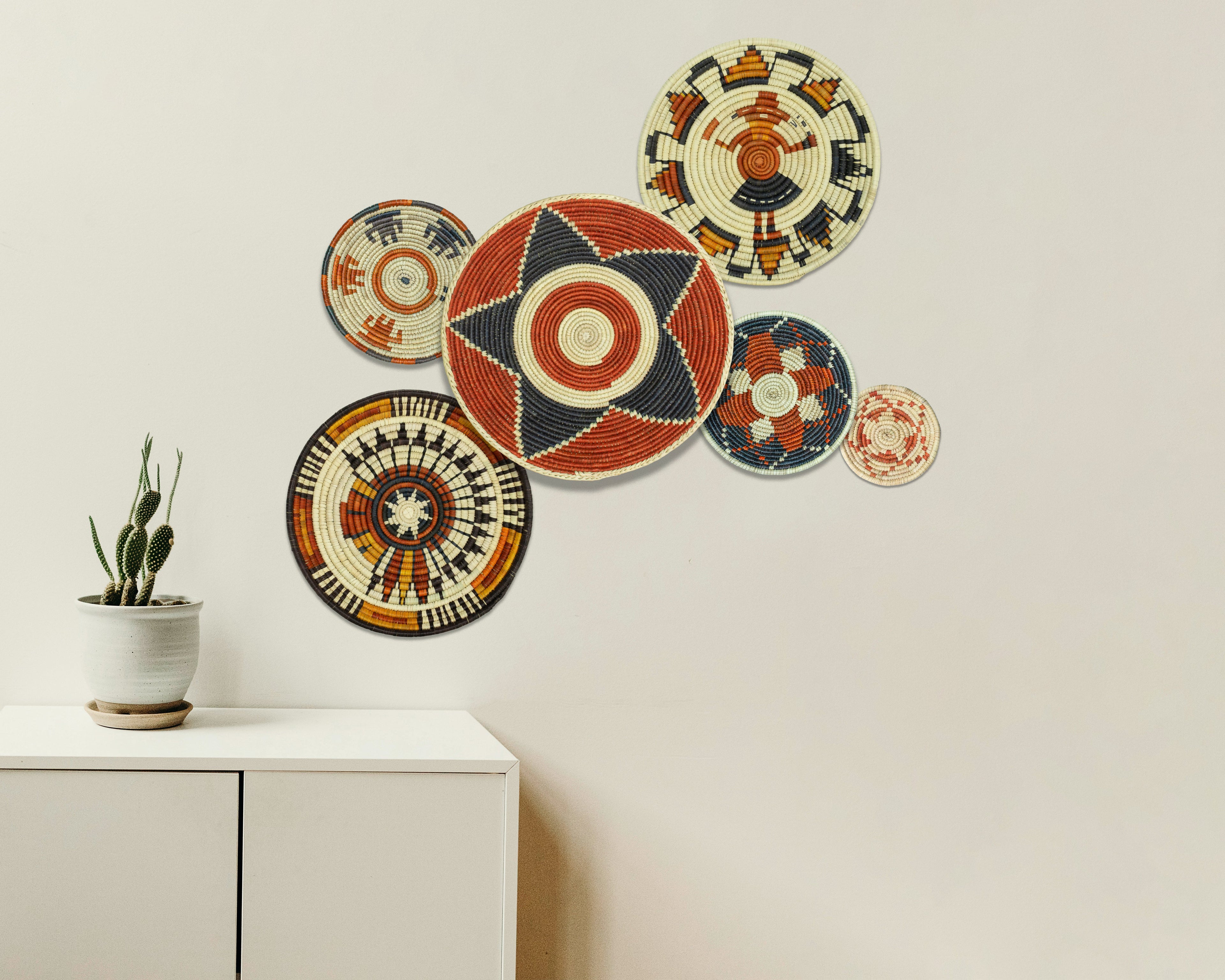 Set of 6 Handwoven wall baskets SET-391-6 N