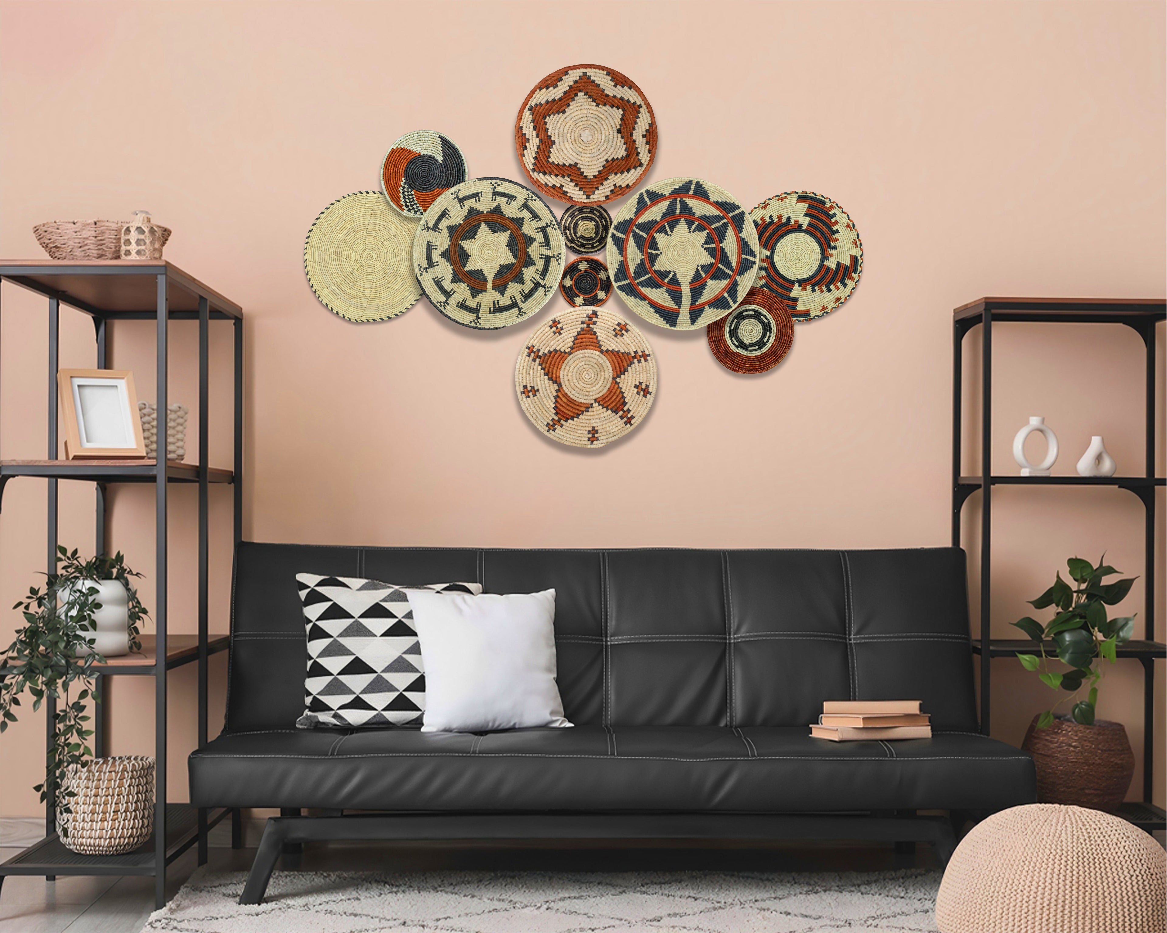 Set of 10 Handwoven wall baskets SET-404-10 N