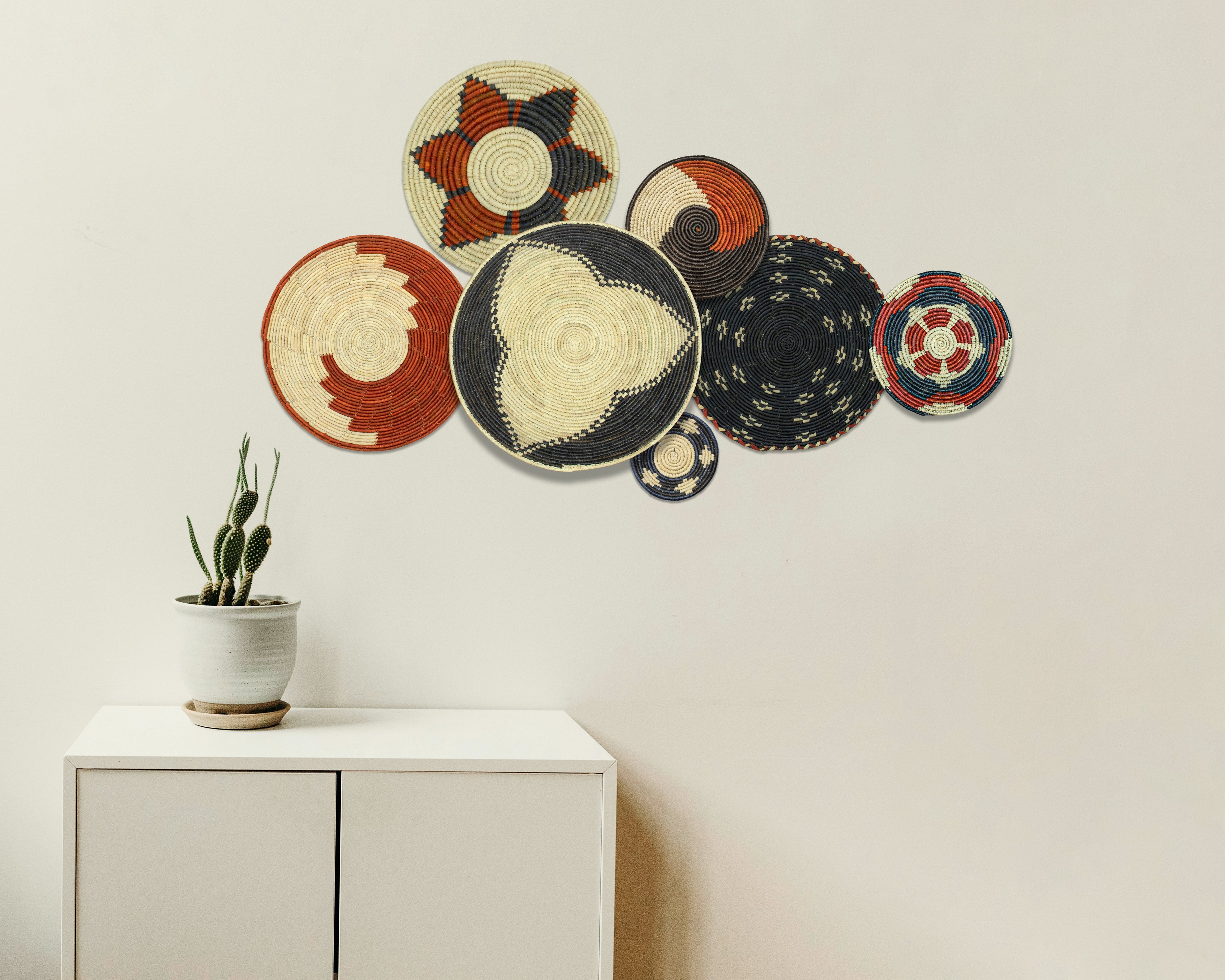 Set of 7 Handwoven wall baskets Set 319-7-N